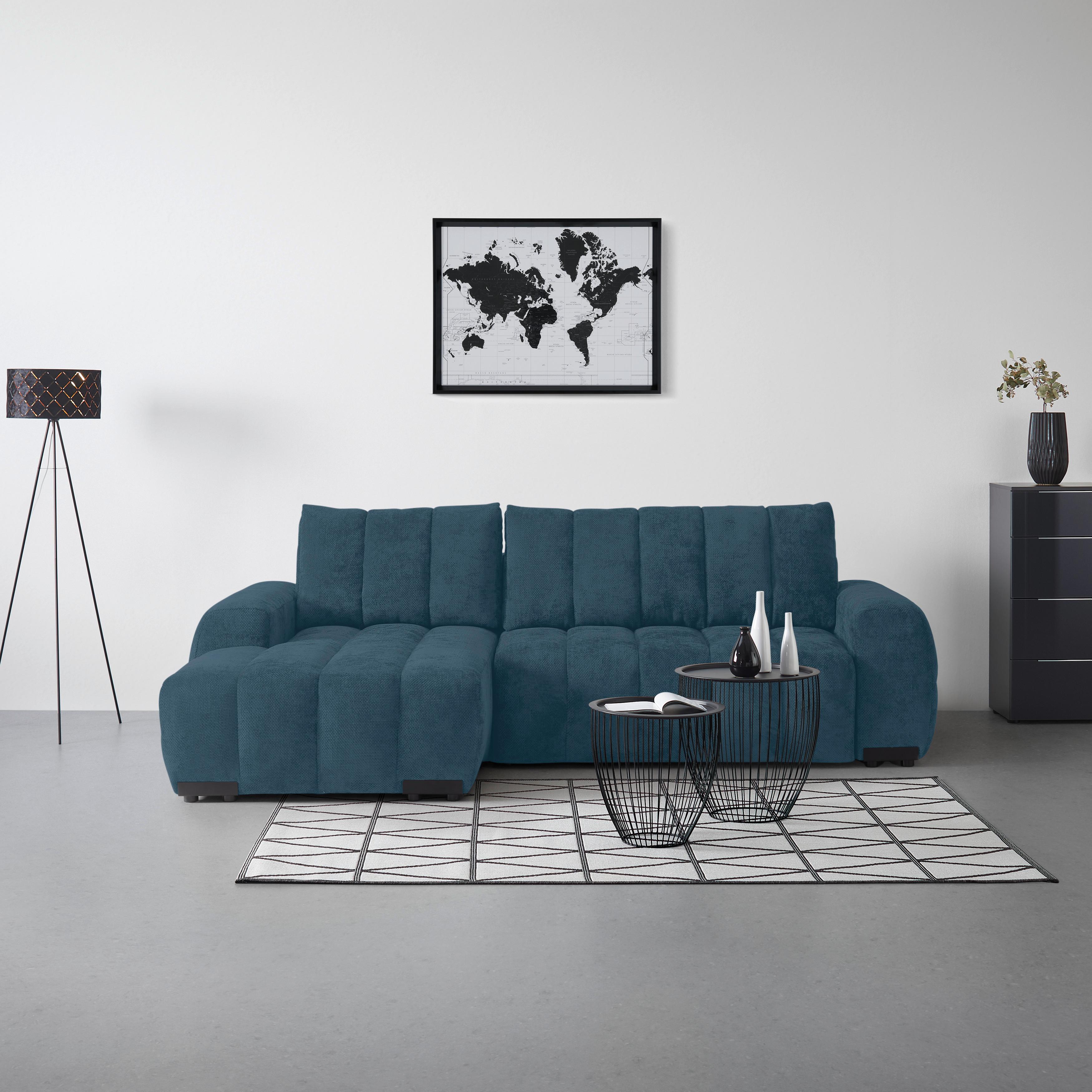 Wohnlandschaft Bolonia Petrol - Schwarz Hochglanz/Petrol, MODERN, Textil/Metall (166/93/273cm) - Mömax