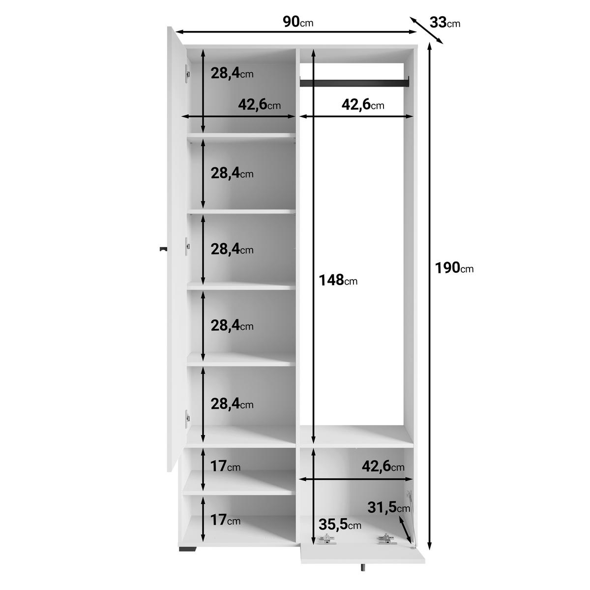 Predsoba Dino, Antracit, Barva Hrasta - črna/hrast artisan, Trend, leseni material (90/190/33cm) - P & B