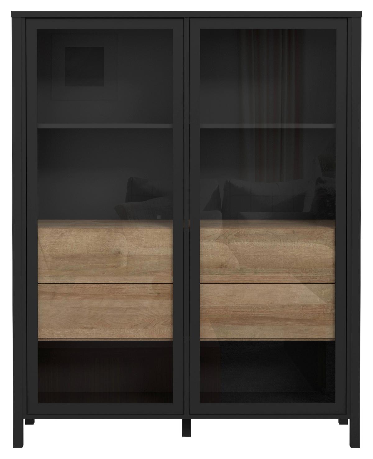 Félmagas Szekrény High Rock - tölgyfa színű/fekete, Design, faalapú anyag/Üveg (121,3/152,3/40,2cm) - Mömax