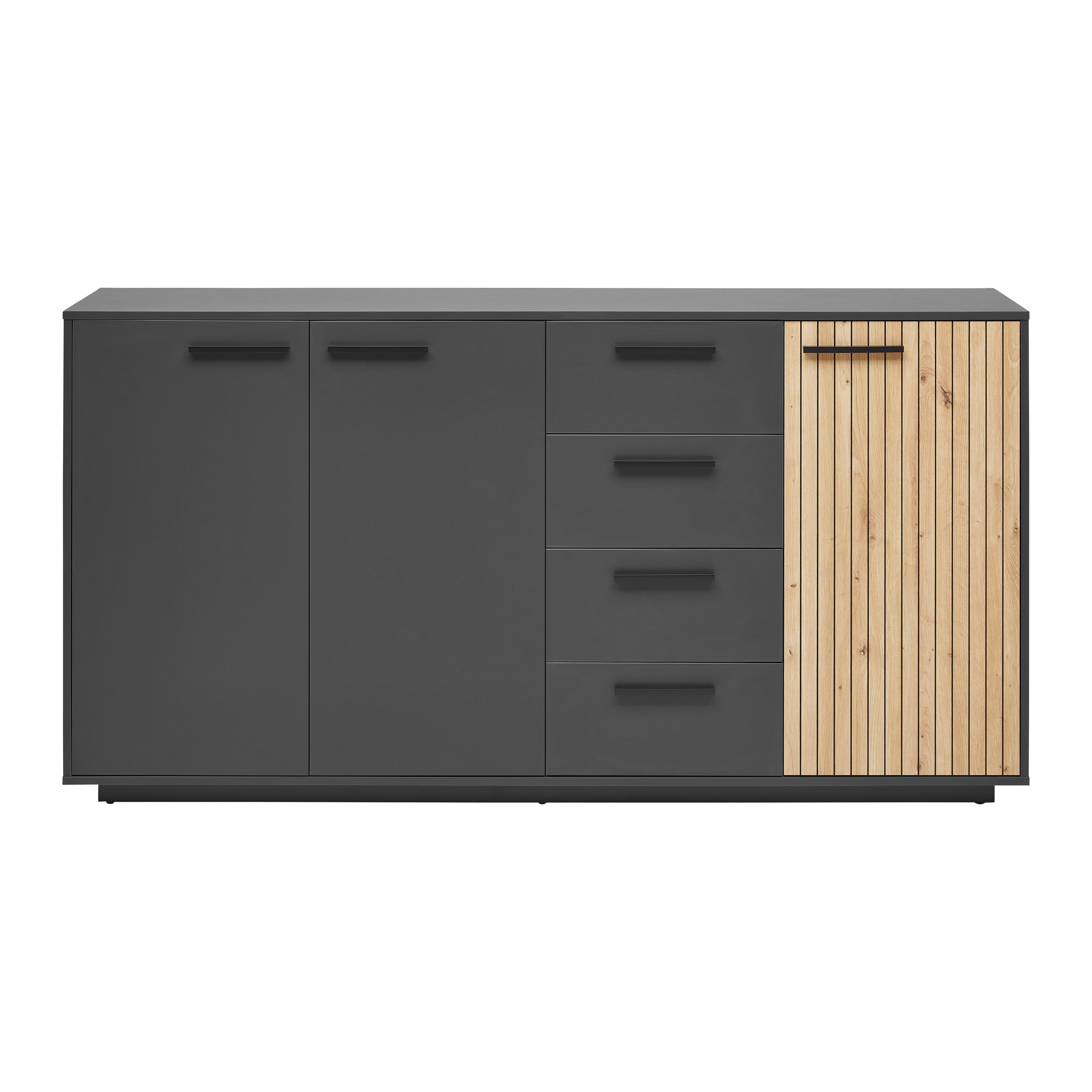 Sideboard Lukas Anthrazit/Schwarz/Eichefarben - Anthrazit/Schwarz, Modern, Holzwerkstoff/Kunststoff (183,6/95,4/40,2cm) - Mömax