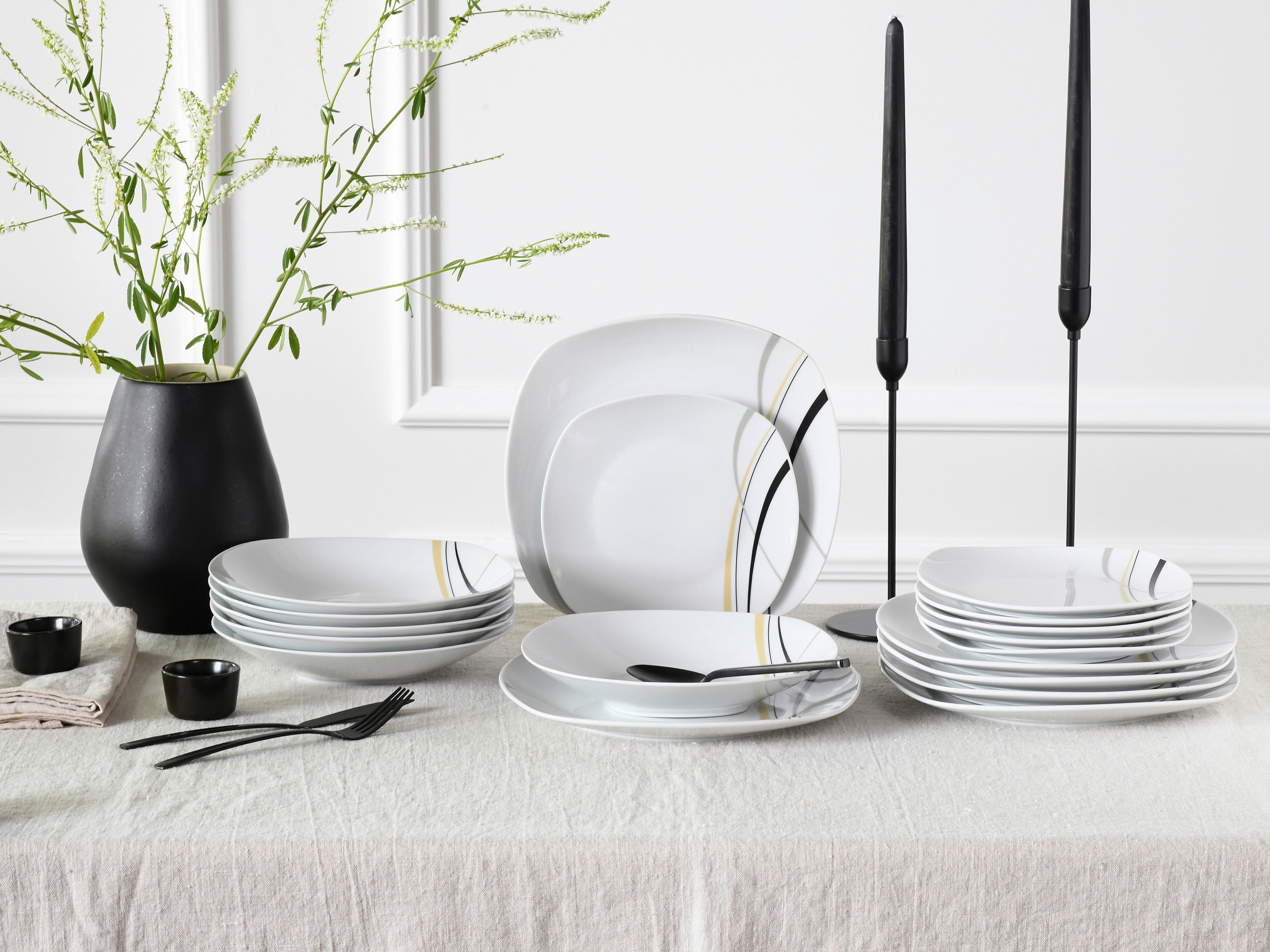 Tafelservice Square City Line Grau/Weiß, 18-teilig - Weiß/Grau, Trend, Keramik - Creatable