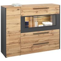 Highboard in Eiche-/Schieferfarben - Schieferfarben/Eichefarben, Modern, Holzwerkstoff/Kunststoff (144/118/40cm) - Premium Living