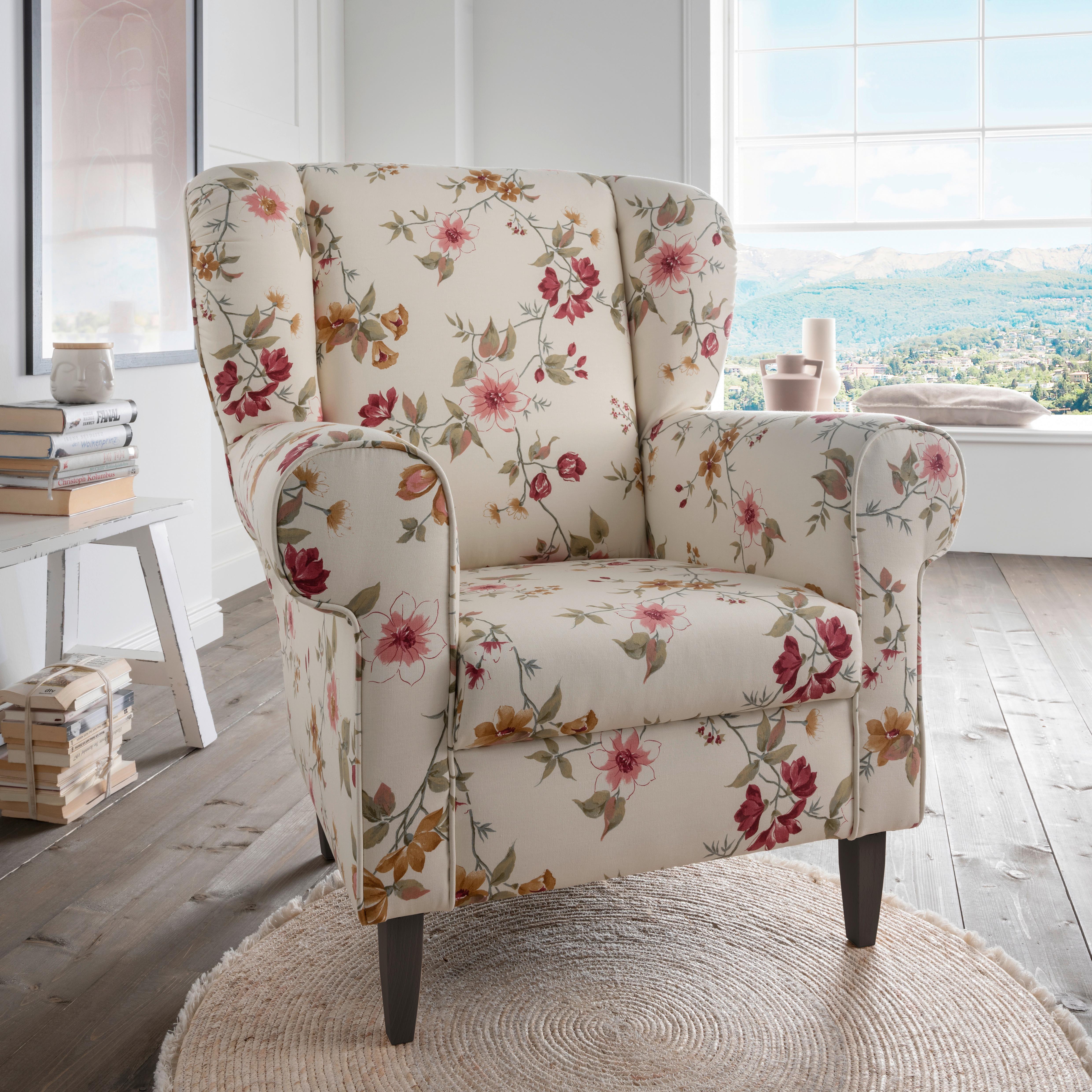 Relaxsessel Asino Beige/Rot Webstoff - Wengefarben/Beige, KONVENTIONELL, Holz/Textil (80/102/86cm) - Livetastic