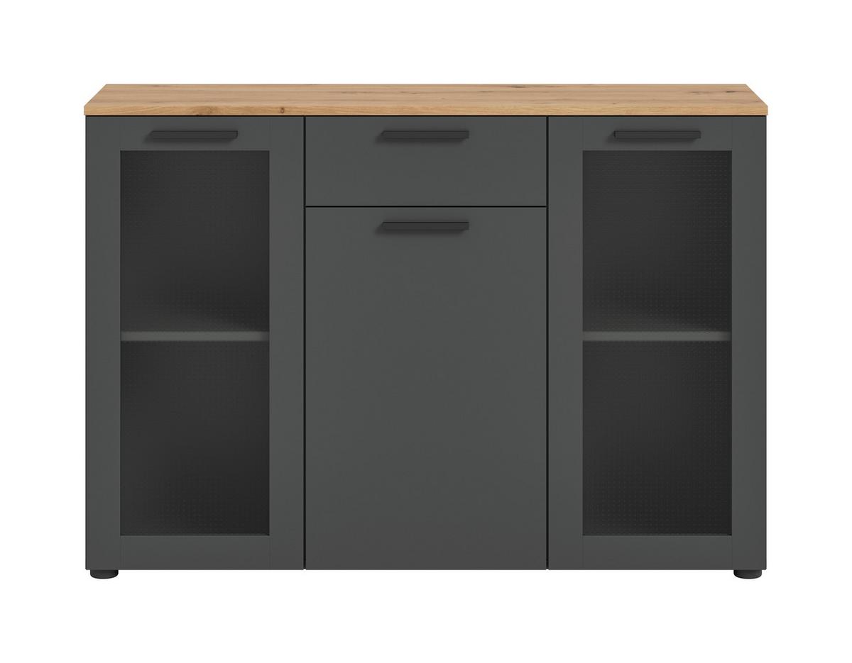 Lowboard Niklas Grau/Eiche Artisan - Schwarz/Eiche Artisan, Design, Glas/Holzwerkstoff (120/84/38cm) - MID.YOU