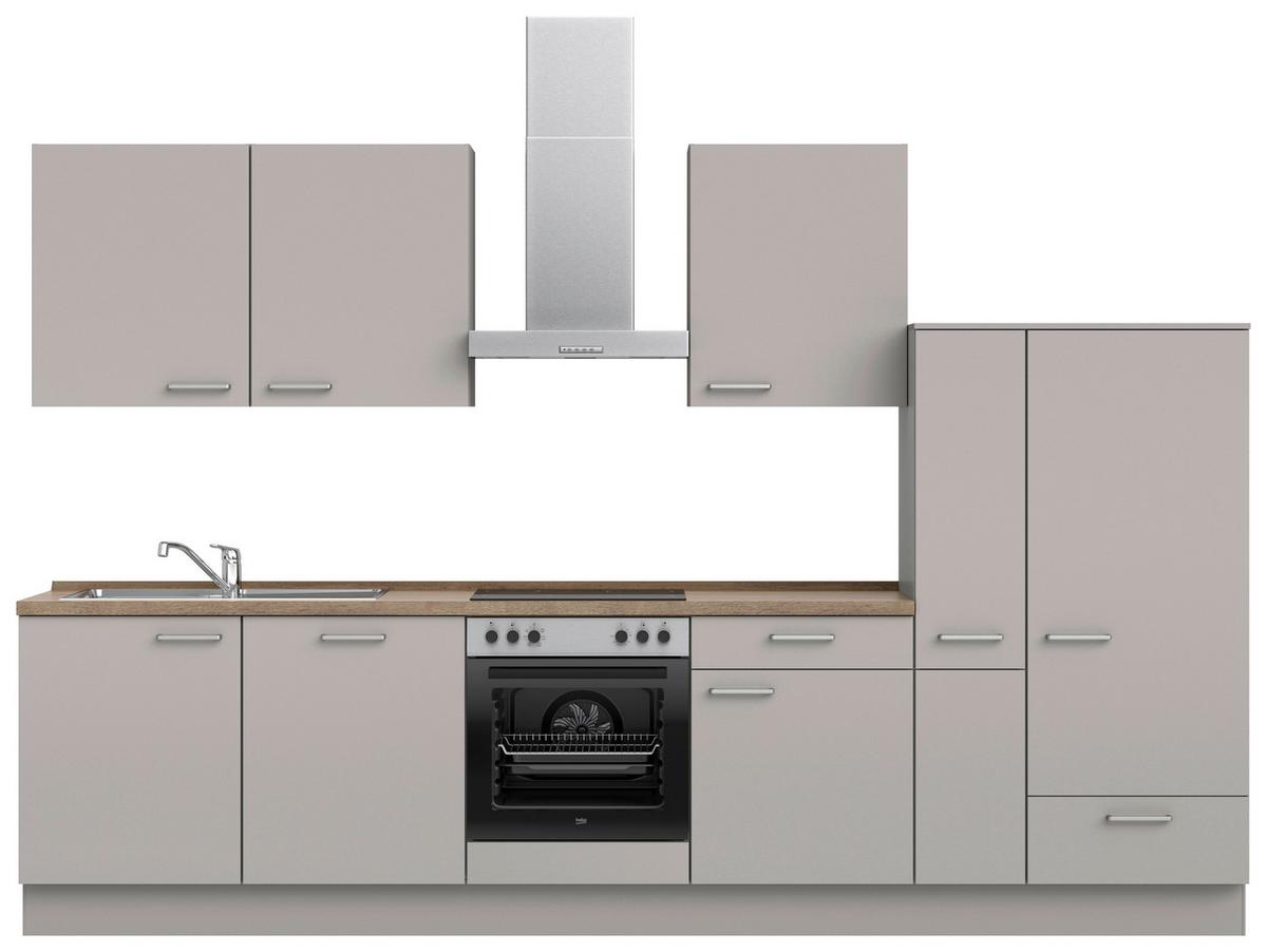 Küchenblock Touch Low m. Geräten Grau - Eiche dunkel/Schwarz, MODERN, Holzwerkstoff/Metall (330cm) - Nobilia