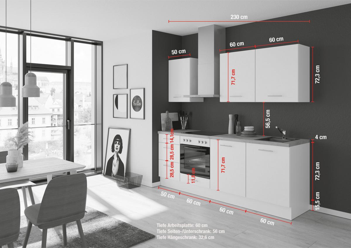 Küchenblock IKZ mit Geräten ca. 230 cm Weiß - Edelstahlfarben/Eichefarben, Design, Holzwerkstoff/Metall (230cm) - Impuls