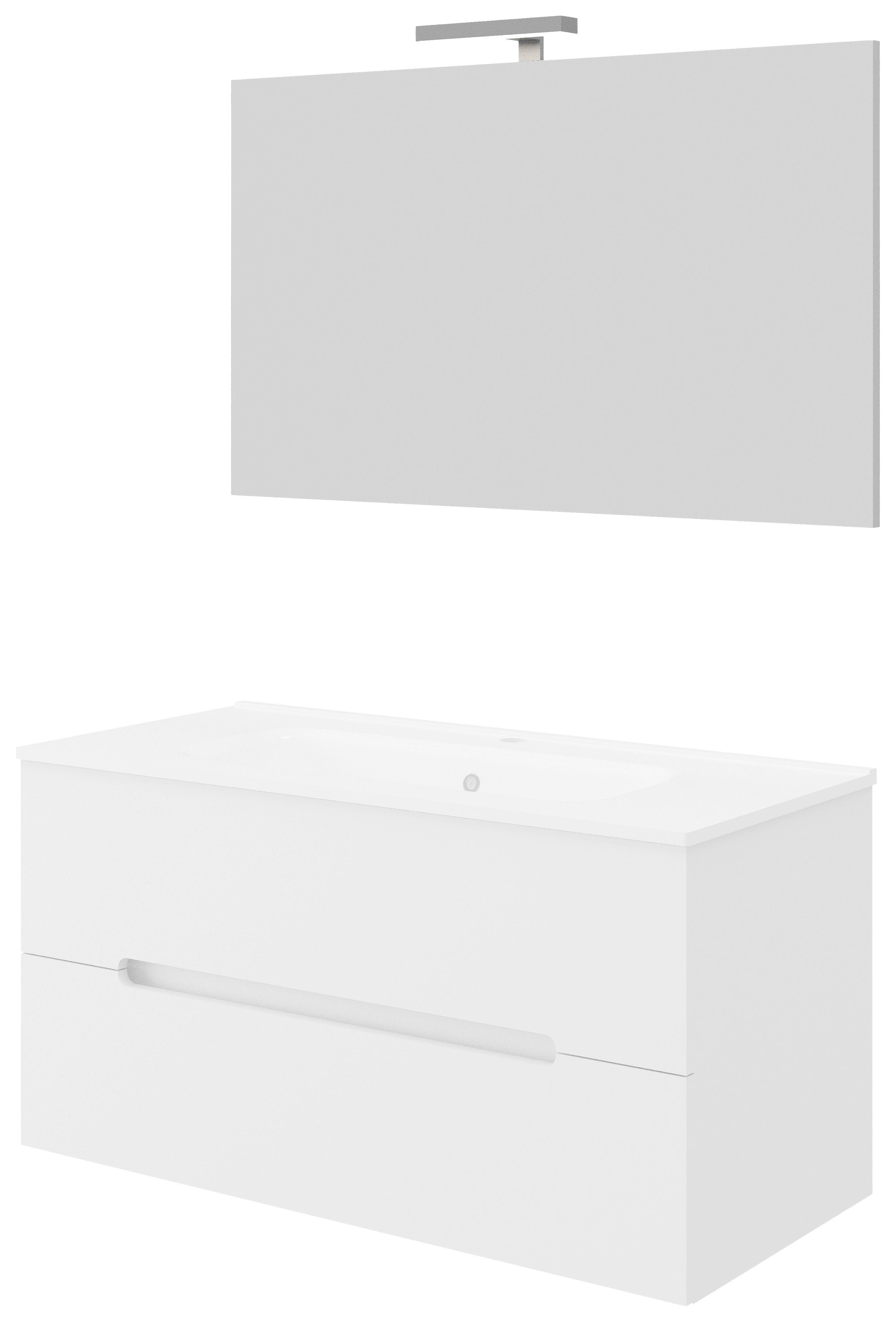 Fürdőszoba Szett Iris - magasfényű fehér/fehér, Design, faalapú anyag/kerámia (100/47/53cm)