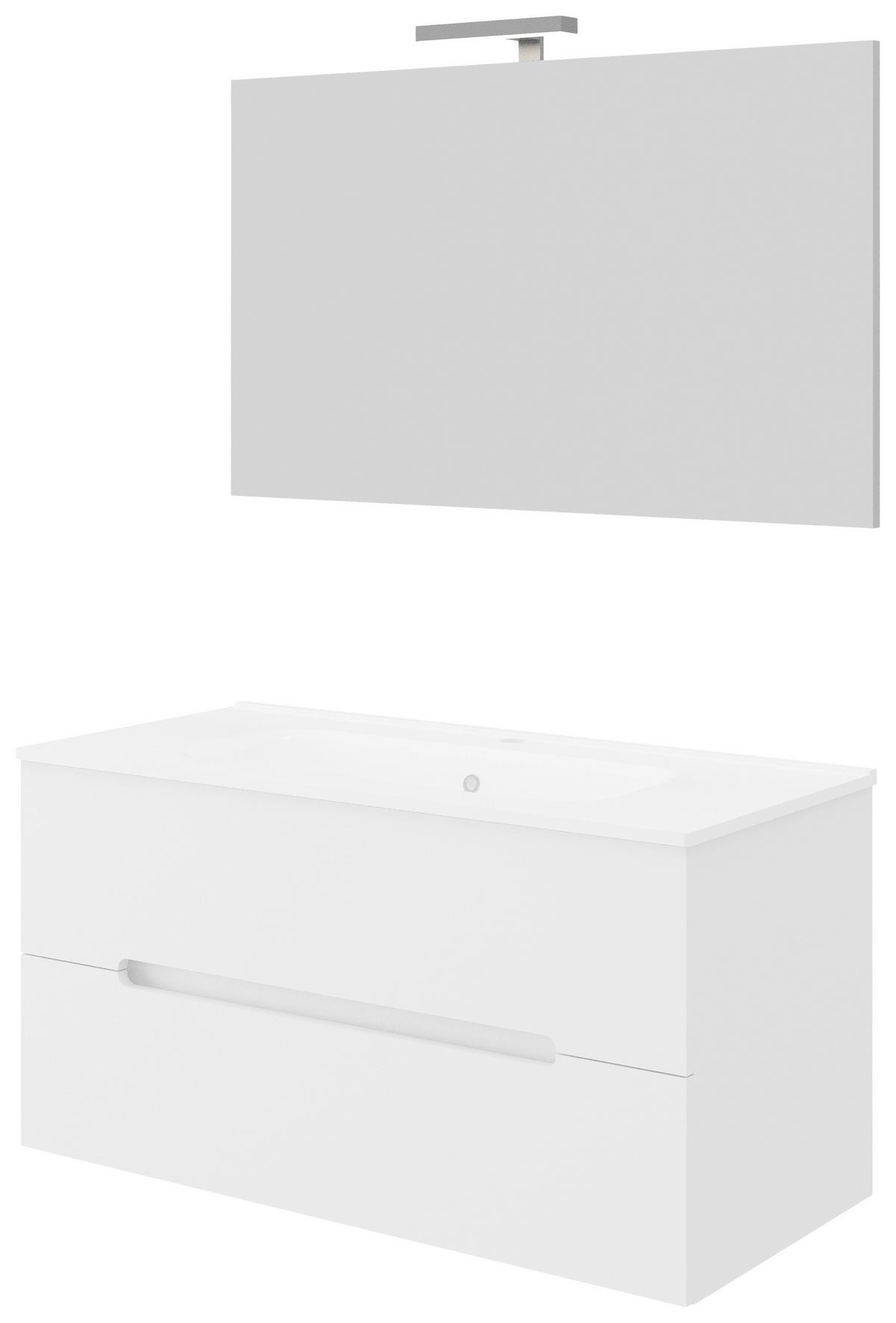 Fürdőszoba Szett Iris - magasfényű fehér/fehér, Design, faalapú anyag/kerámia (100/47/53cm)