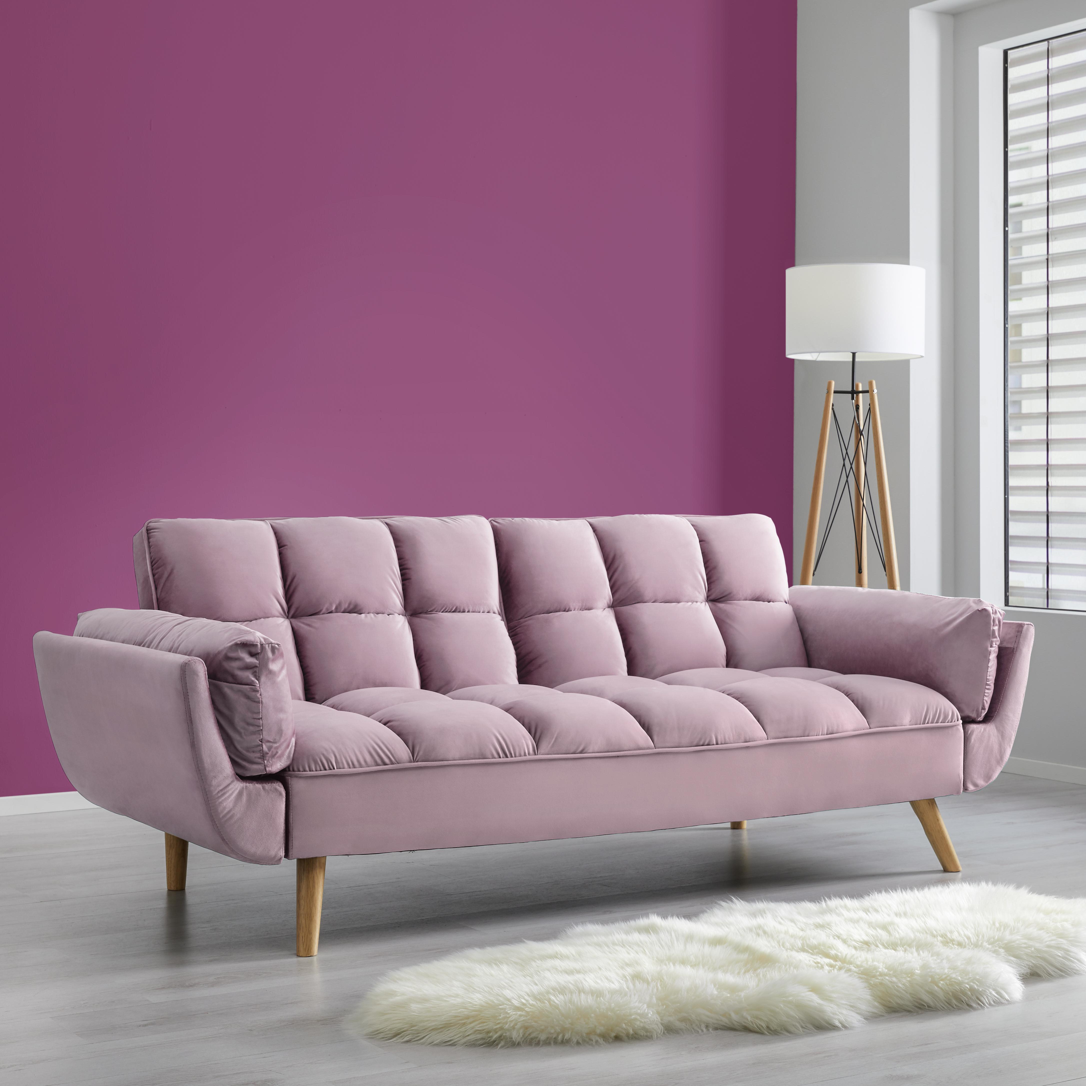 Sofa mit Schlaffunktion in Rosa 'Clara' - Hellrosa, MODERN, Holz/Textil (214/82/81cm) - Bessagi Home