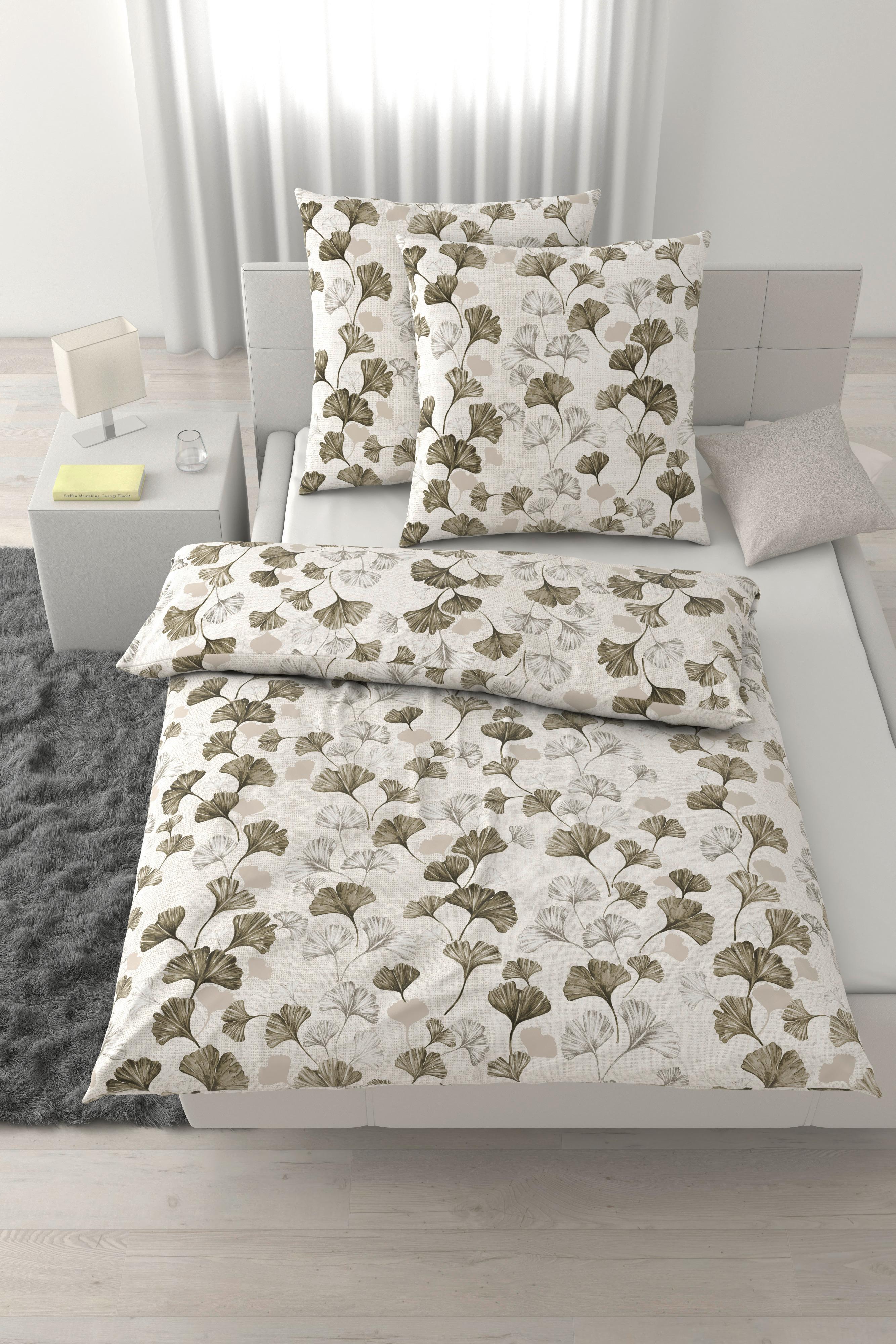 Bettwäsche Yuki XXL Weiß/Grün ca. 200x200cm - Weiß, MODERN, Textil (200/200cm) - Mömax