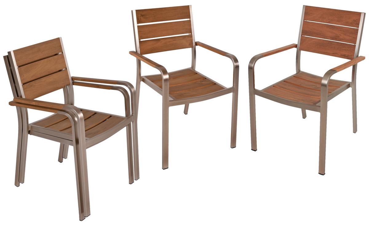 Gartenstuhl-Set Florence Teak/Champagner 4er-Set - Champagner/Teakfarben, Basics, Kunststoff/Metall (55/85/60cm) - Gardenson