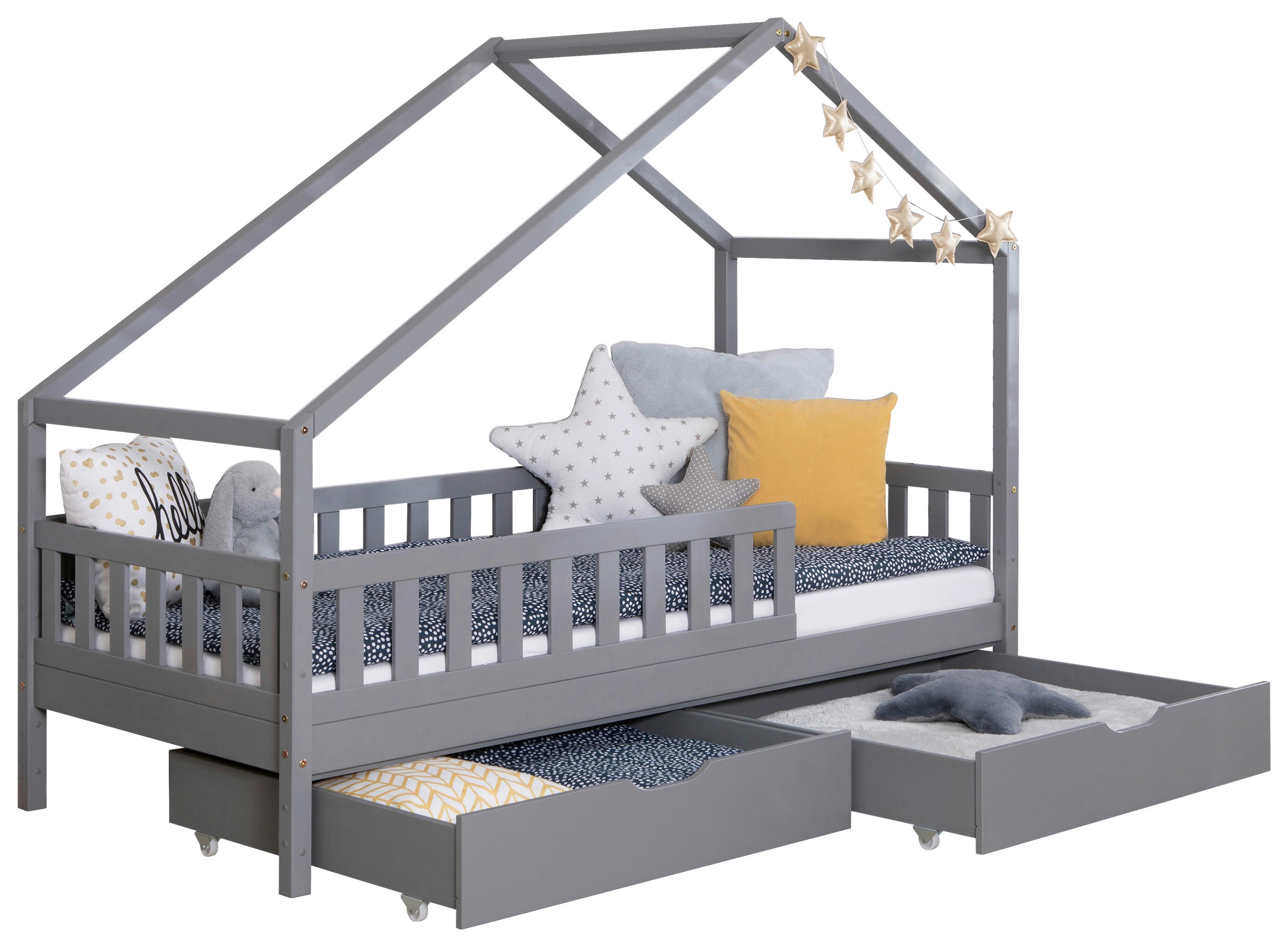 Hausbett Lou ca. 100x200 cm Holz Hellgrau - Hellgrau/Naturfarben, MODERN, Holz (100/200cm) - MID.YOU