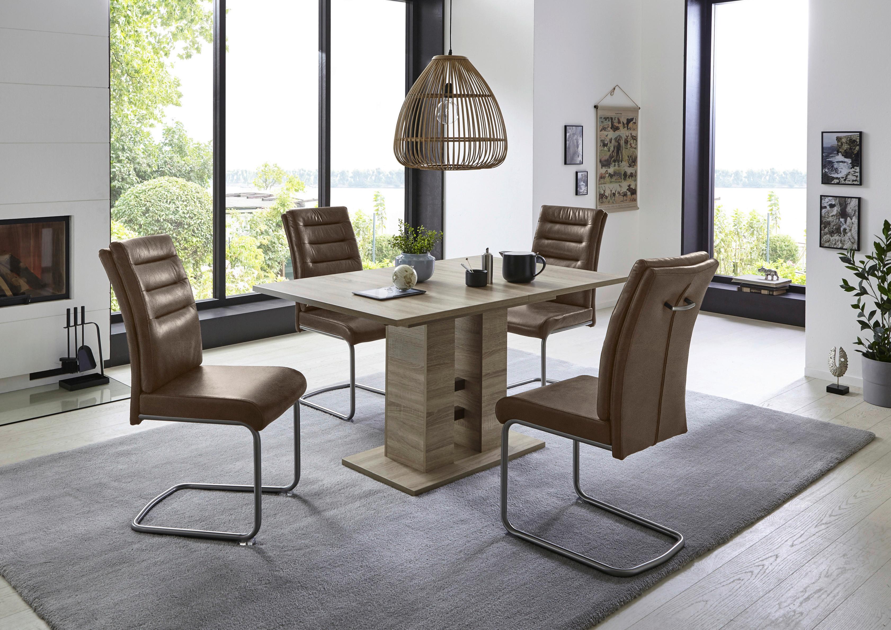 TISCHGRUPPE PAULA III G - Schlammfarben/Edelstahlfarben, MODERN, Holzwerkstoff/Textil (140 - 220/76/90cm) - MID.YOU