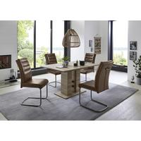 TISCHGRUPPE PAULA III G - Schlammfarben/Edelstahlfarben, MODERN, Holzwerkstoff/Textil (140 - 220/76/90cm) - MID.YOU