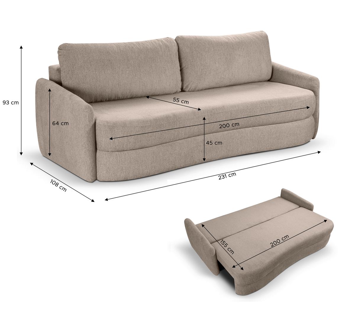 Schlafsofa Diana Beige - Beige/Schwarz, Basics, Holz/Kunststoff (231/93/108cm) - MID.YOU