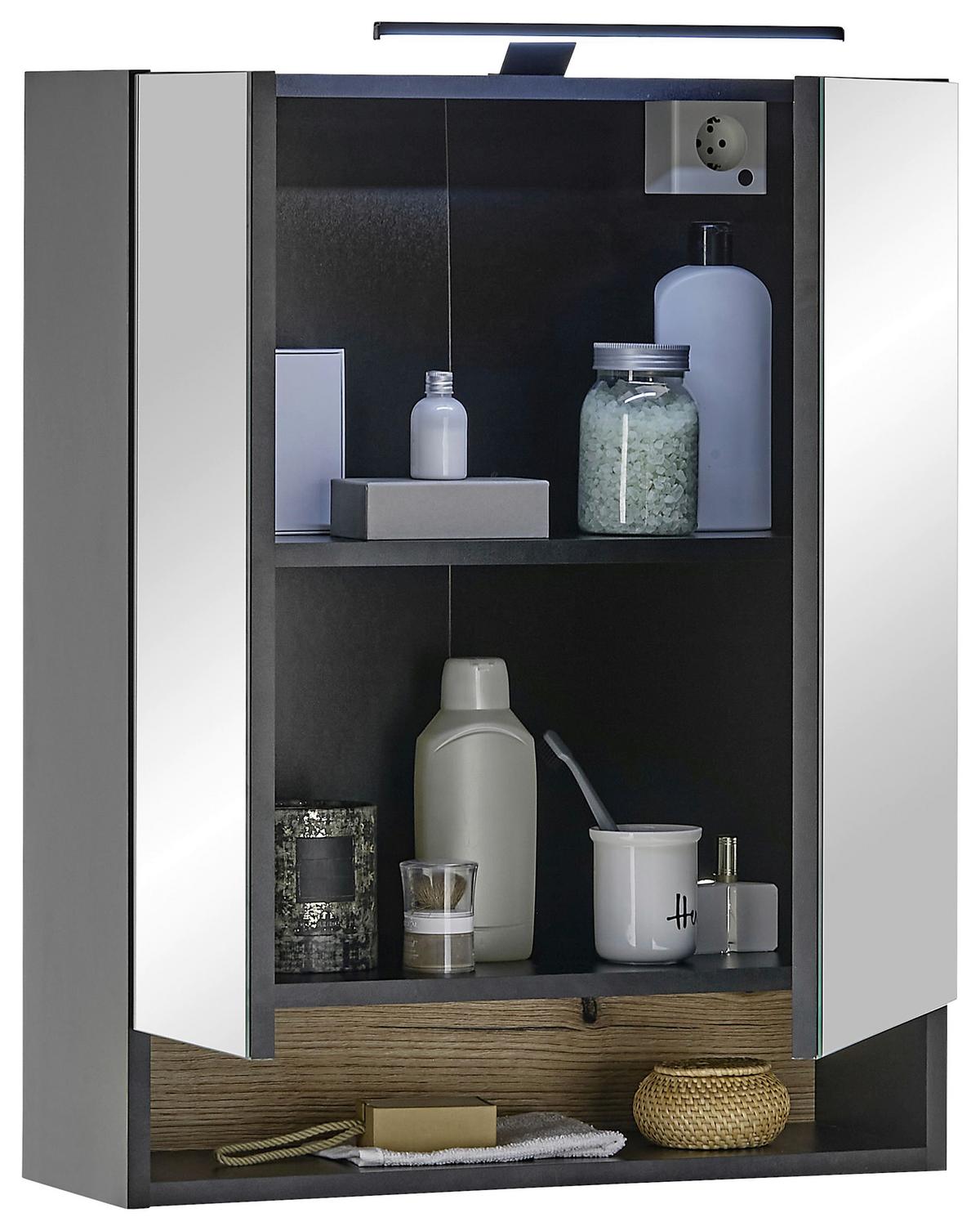 SZAFKA Z LUSTREM DENVER - czarny, Konventionell, materiał drewnopochodny/szkło (60/75/23cm) - home24