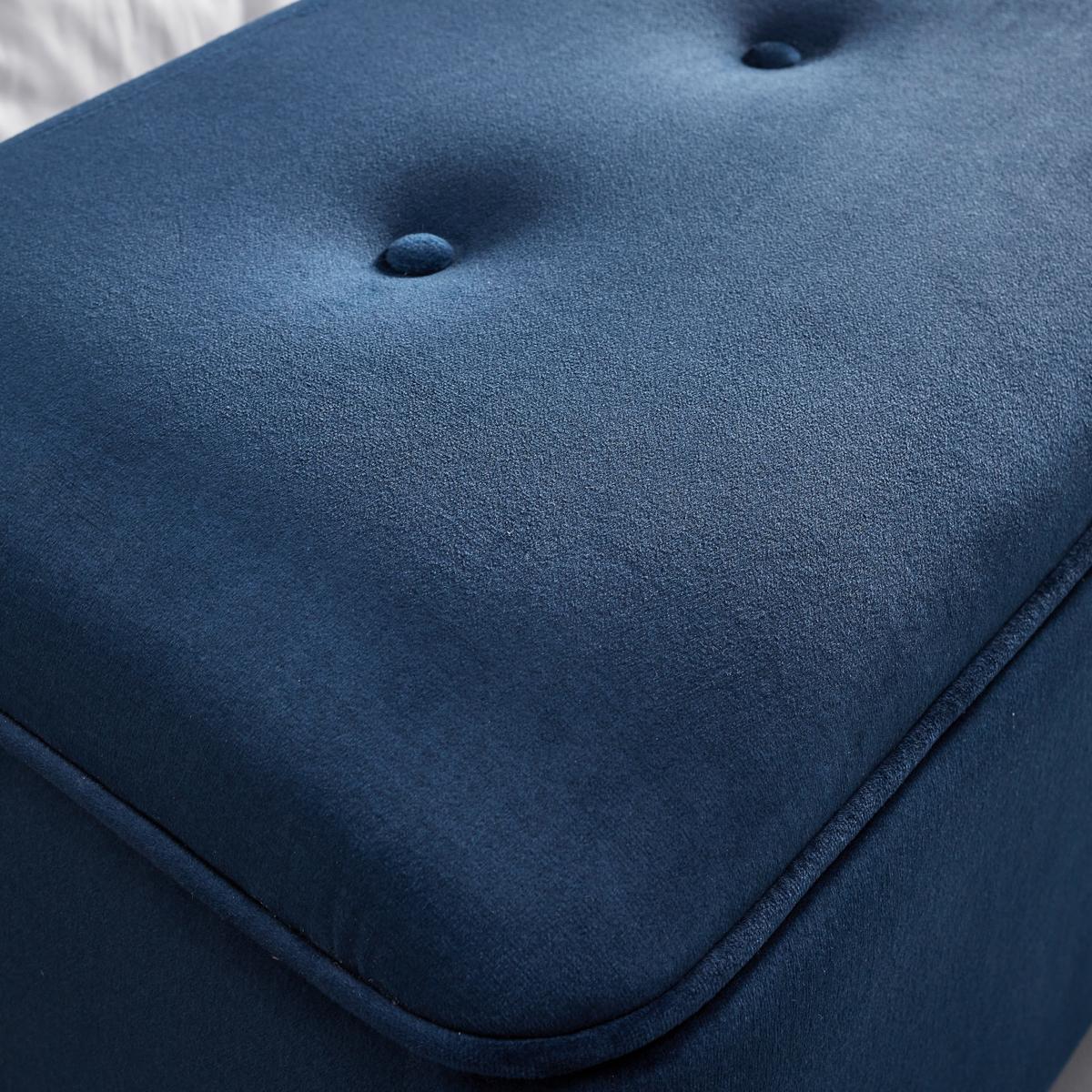 Hockerbank Ella Blau Samt Gepolstert mit Staurraum - Blau/Schwarz, MODERN, Holz/Textil (124/48/43cm) - Bessagi Home