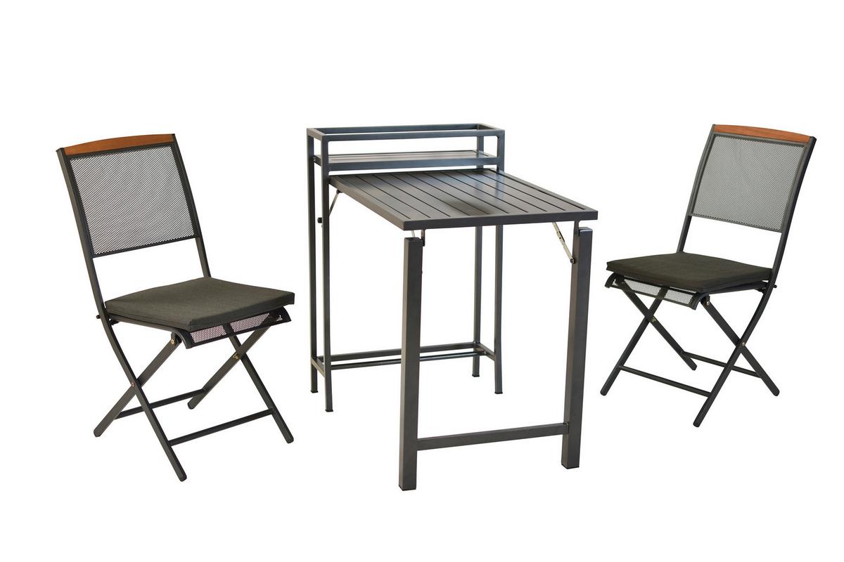 Balkonset Patmos Holz 5-tlg. - Graphitfarben/Grau, KONVENTIONELL, Holz/Textil - Gardenson