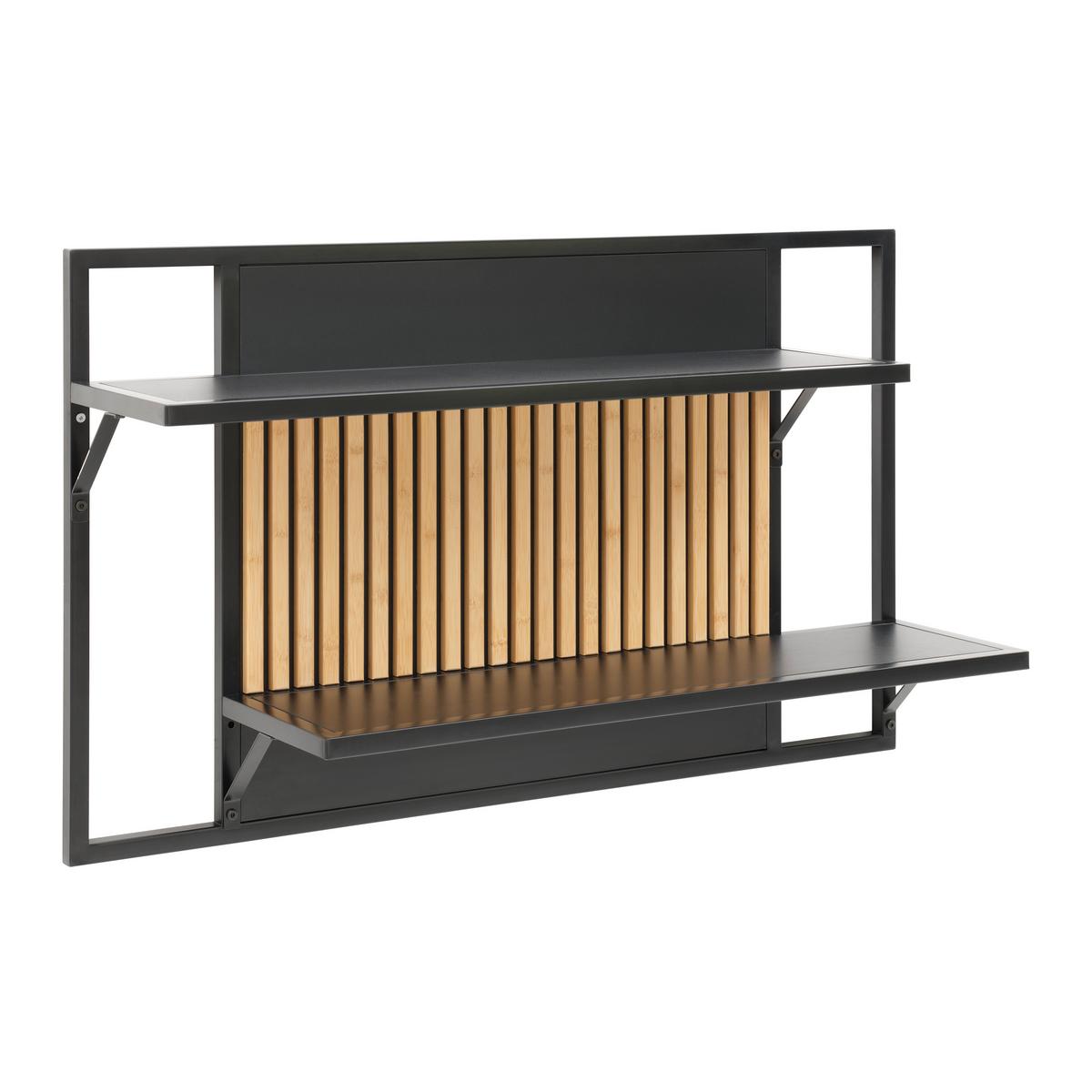 Wandregal Madrid Schwarz/Naturfarben massiv - Eichefarben/Schwarz, Modern, Holz/Holzwerkstoff (100/60/25cm) - Mömax