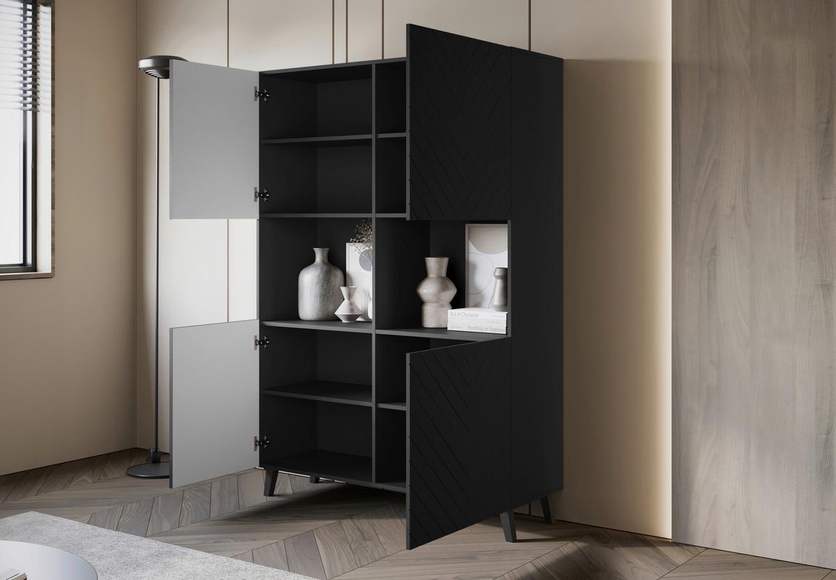 Highboard Phuket ca. 120x172 cm Schwarz - Schwarz, Design, Holzwerkstoff/Kunststoff (120/172/39,1cm) - Livetastic