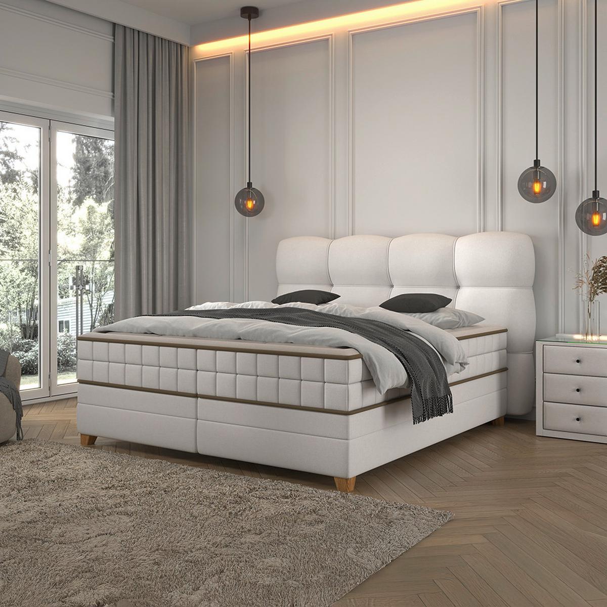 Boxspringbett Bianco Beige ca. 160x200cm - Beige, KONVENTIONELL, Holz/Holzwerkstoff (160/200cm) - Premium Living