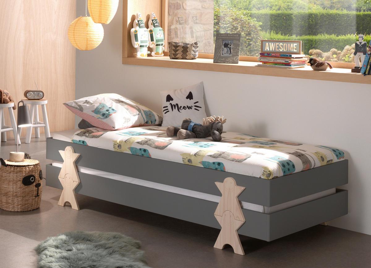 Stapelbett Modulo Grau - Grau/Kieferfarben, MODERN, Holz/Holzwerkstoff (90/200cm) - Vipack