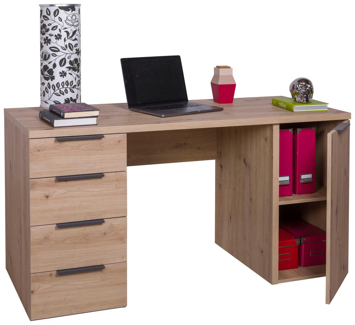 Schreibtisch in Eiche Artisan - Anthrazit/Eiche Artisan, Modern, Holzwerkstoff/Metall (146/74/60cm) - Mömax