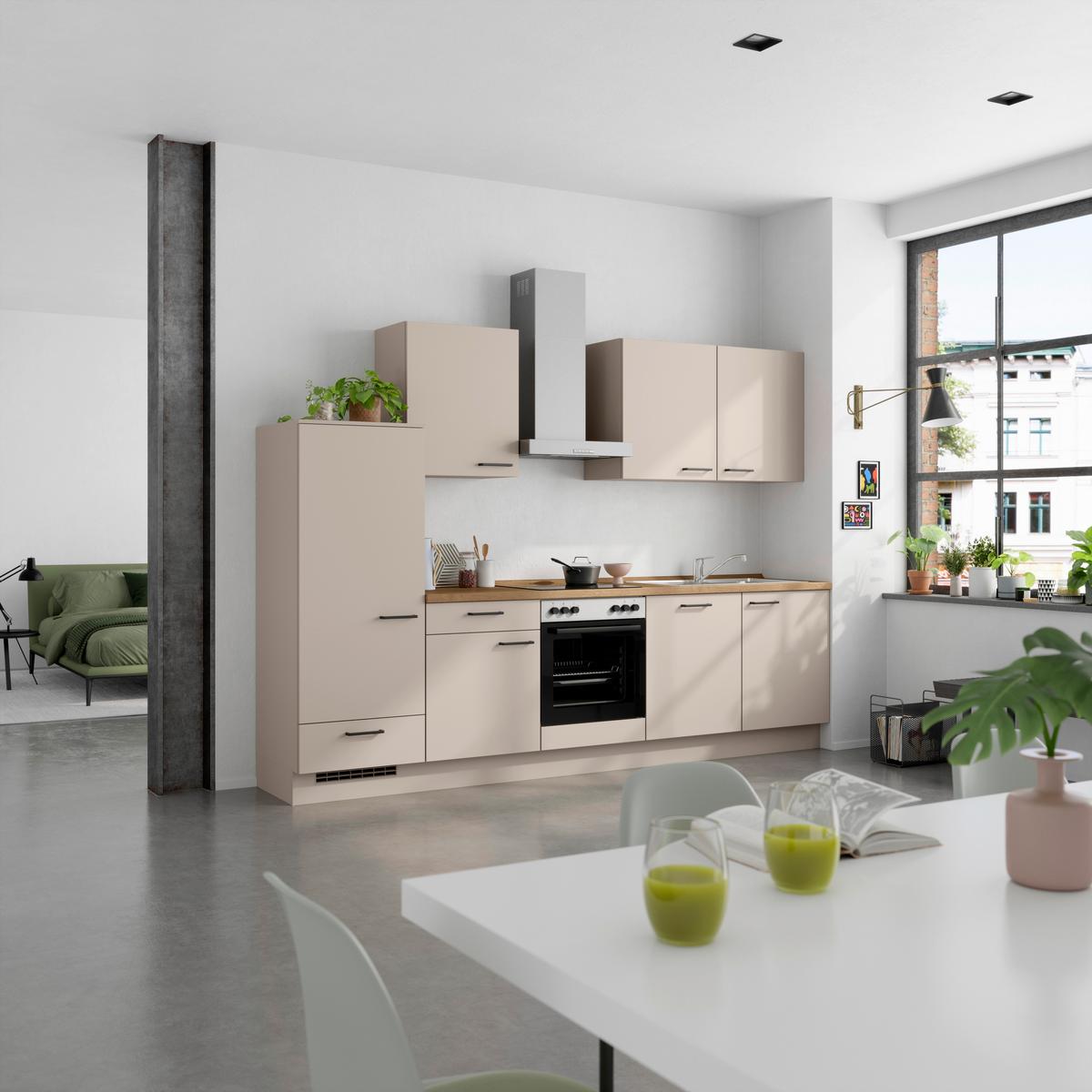 Küchenleerblock Easytouch Low o. Geräte Sandfarben - Sandfarben/Eichefarben, MODERN, Holzwerkstoff/Metall (300cm) - Nobilia