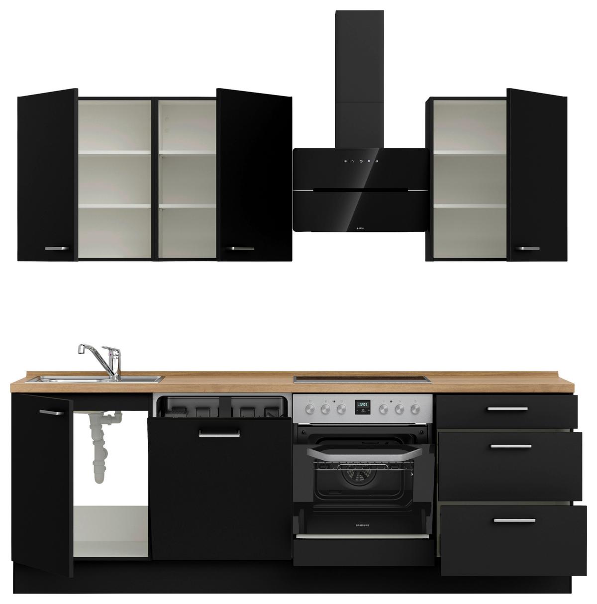Küchenblock Touch High m. Geräten Schwarz - Edelstahlfarben/Eichefarben, MODERN, Holzwerkstoff/Metall (240cm) - Nobilia