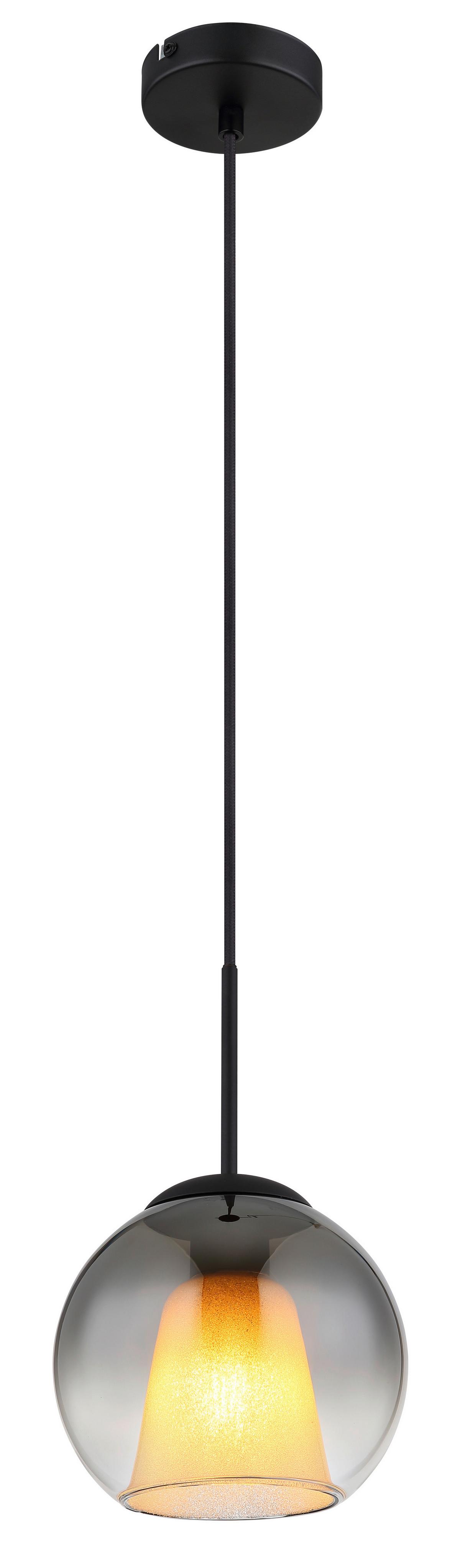 HÄNGELEUCHTE 15749H BARRY - Klar/Schwarz, Design, Glas/Textil (20/120cm) - Globo