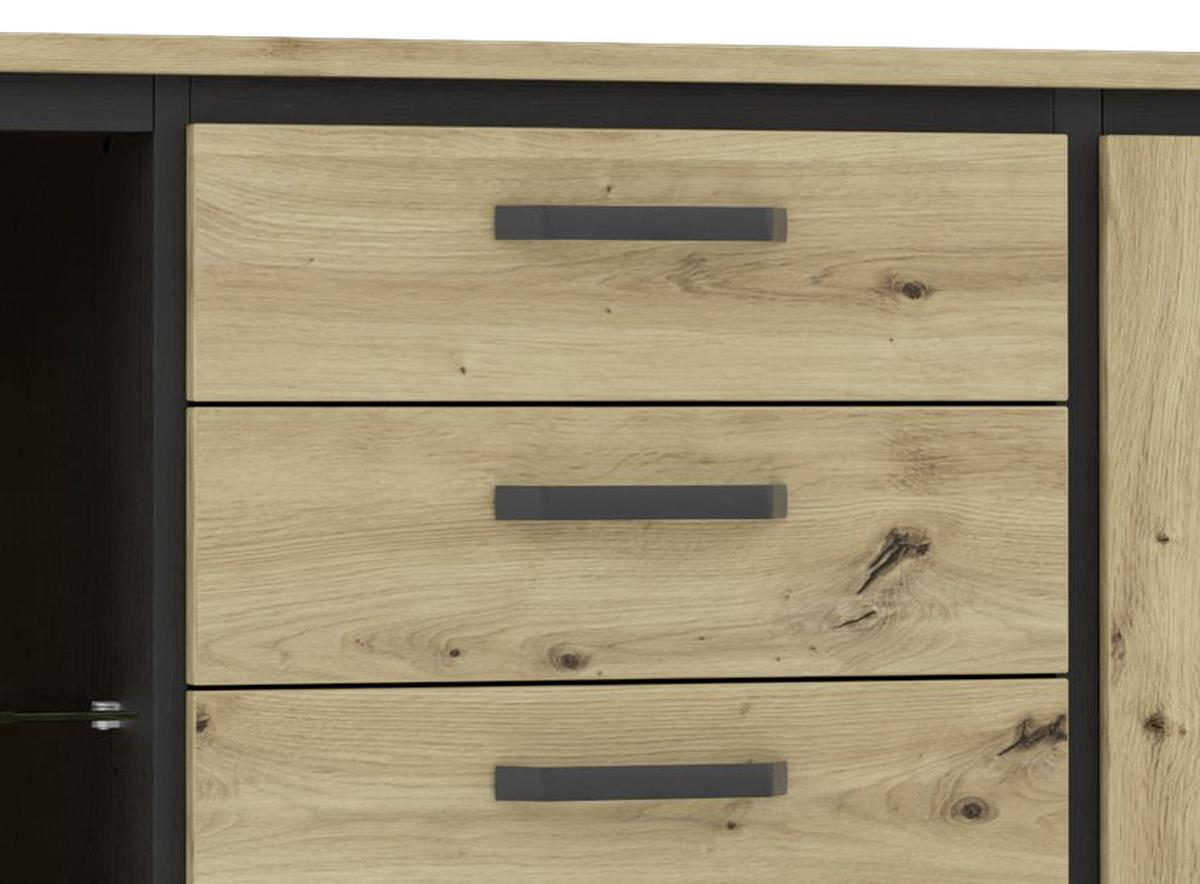 Sideboard "Trondheim" , Schwarz, Eiche - Eichefarben/Schwarz, Basics, Glas/Holzwerkstoff (177,4/81,3/41,5cm) - Livetastic
