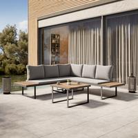 Loungegarnitur Elia Grau Outdoorstoff/Metall/Holz - Hellgrau, MODERN, Holz/Textil (236,5/75/236,5cm) - Bessagi Garden
