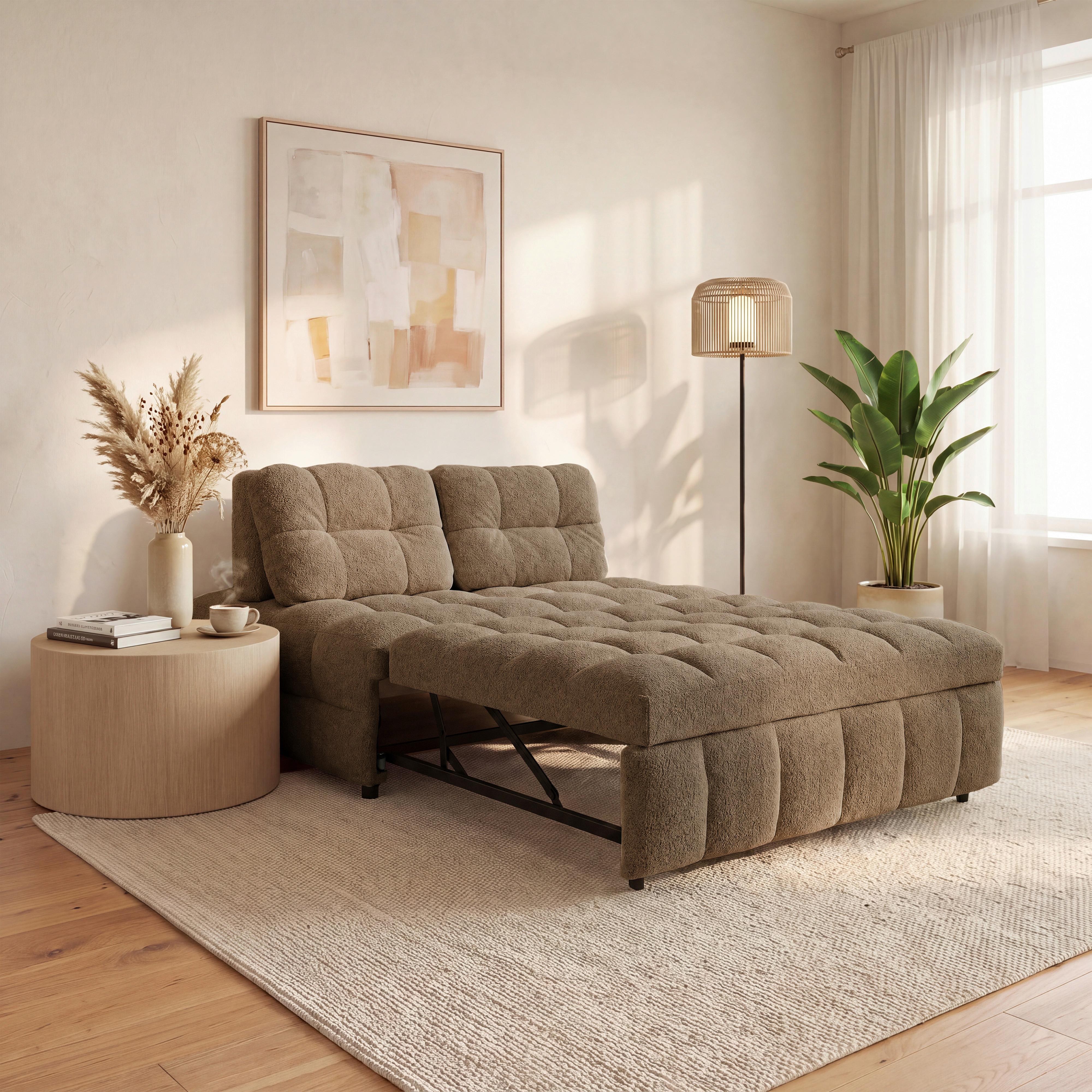 CANAPÉ-LIT LIARA - noir/moka, MODERN, métal/textile (137/87/110cm) - Bessagi Home