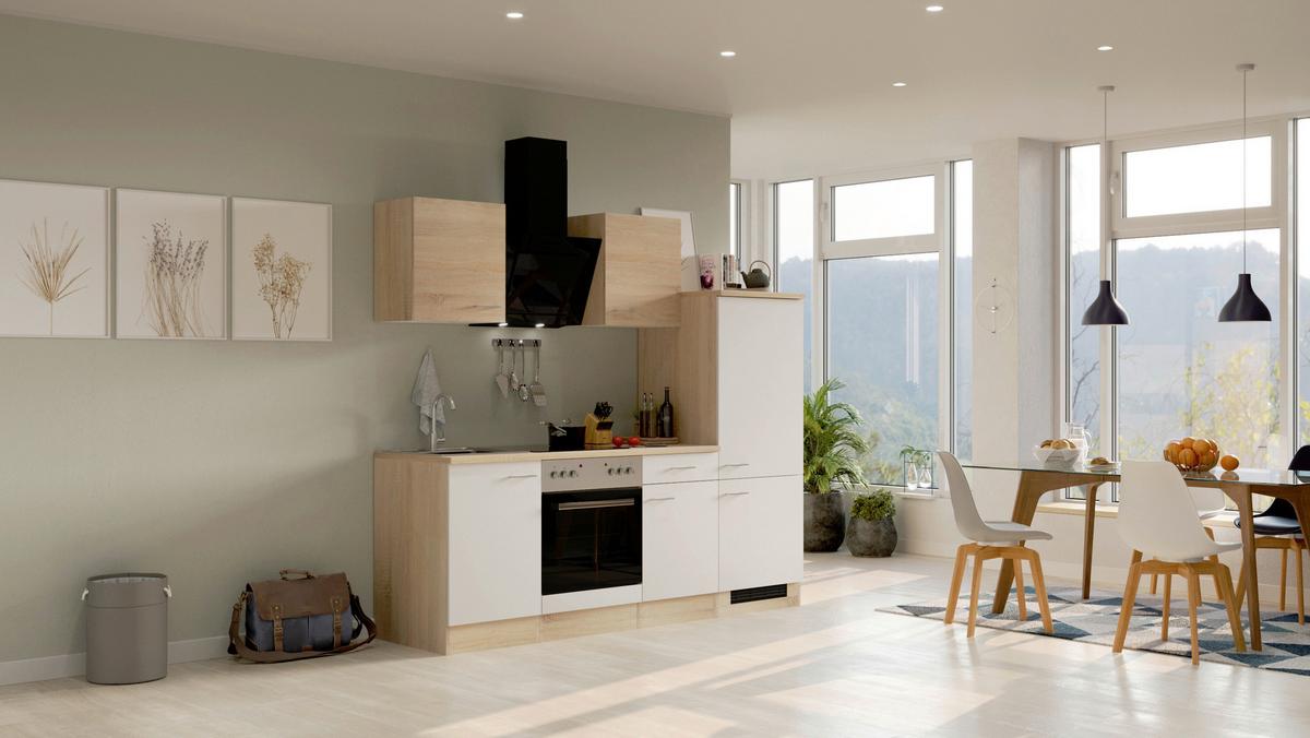 Kuhinjski Blok Samoa, Bela, Hrast - bela/barve aluminija, Moderno, umetna masa/leseni material (220cm) - FlexWell