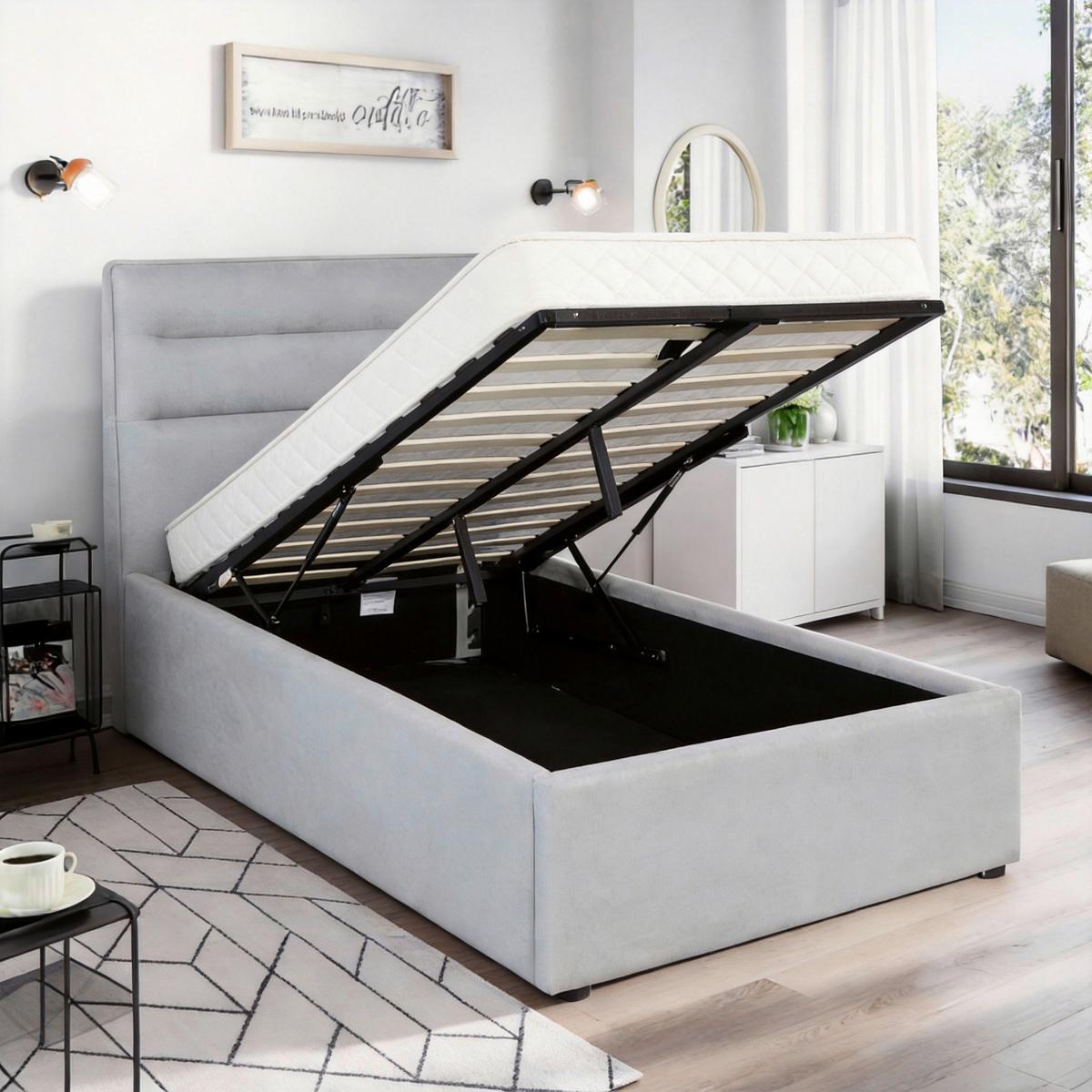 Polsterbett Sienna Hellgrau ca. 90x200cm - Hellgrau/Schwarz, LIFESTYLE, Holz/Kunststoff (90/200cm) - Based