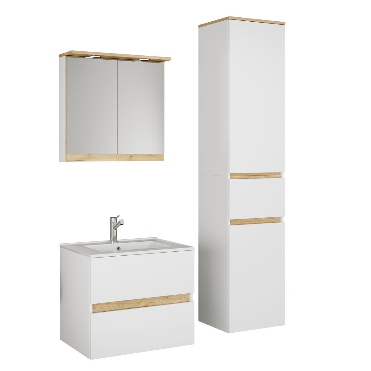 Badezimmer Cosila - Honigeiche/Weiss, Trend, Keramik/Holzwerkstoff (101cm) - MID.YOU