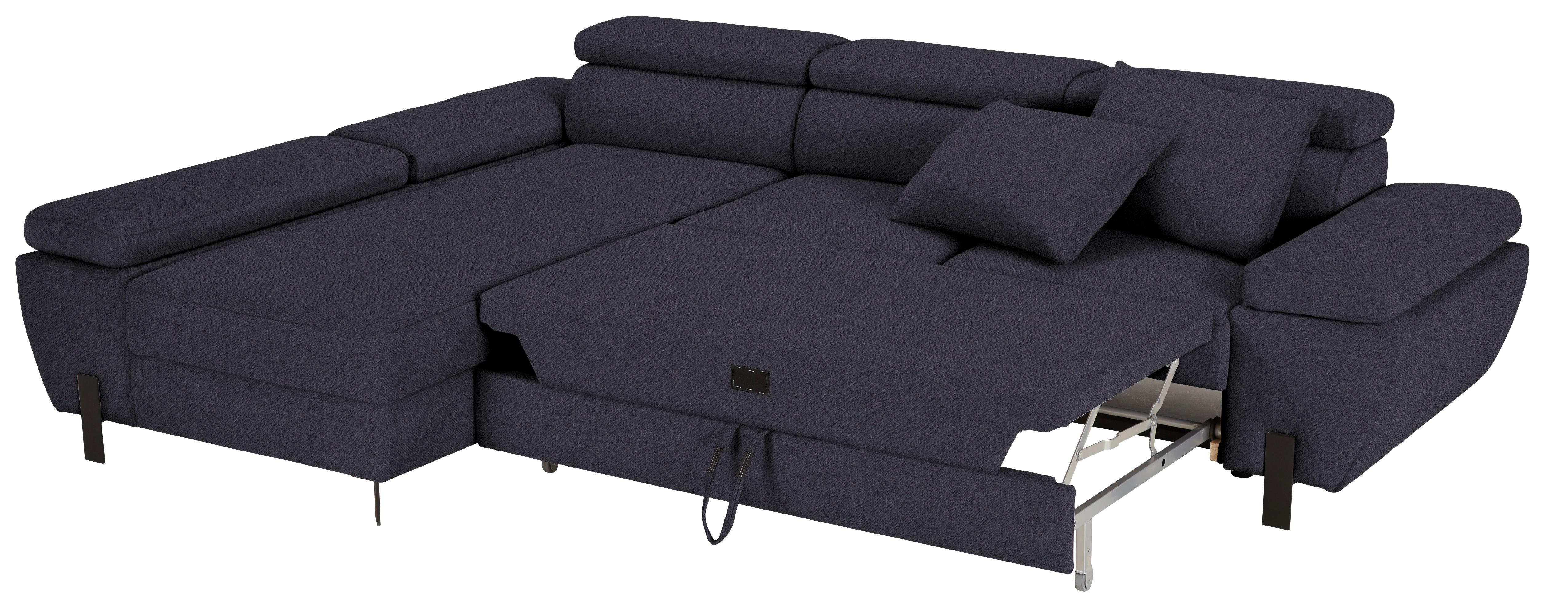 Wohnlandschaft Molina Mini in Dunkelblau - Schwarz/Dunkelblau, MODERN, Textil/Metall (189/277cm) - Mömax