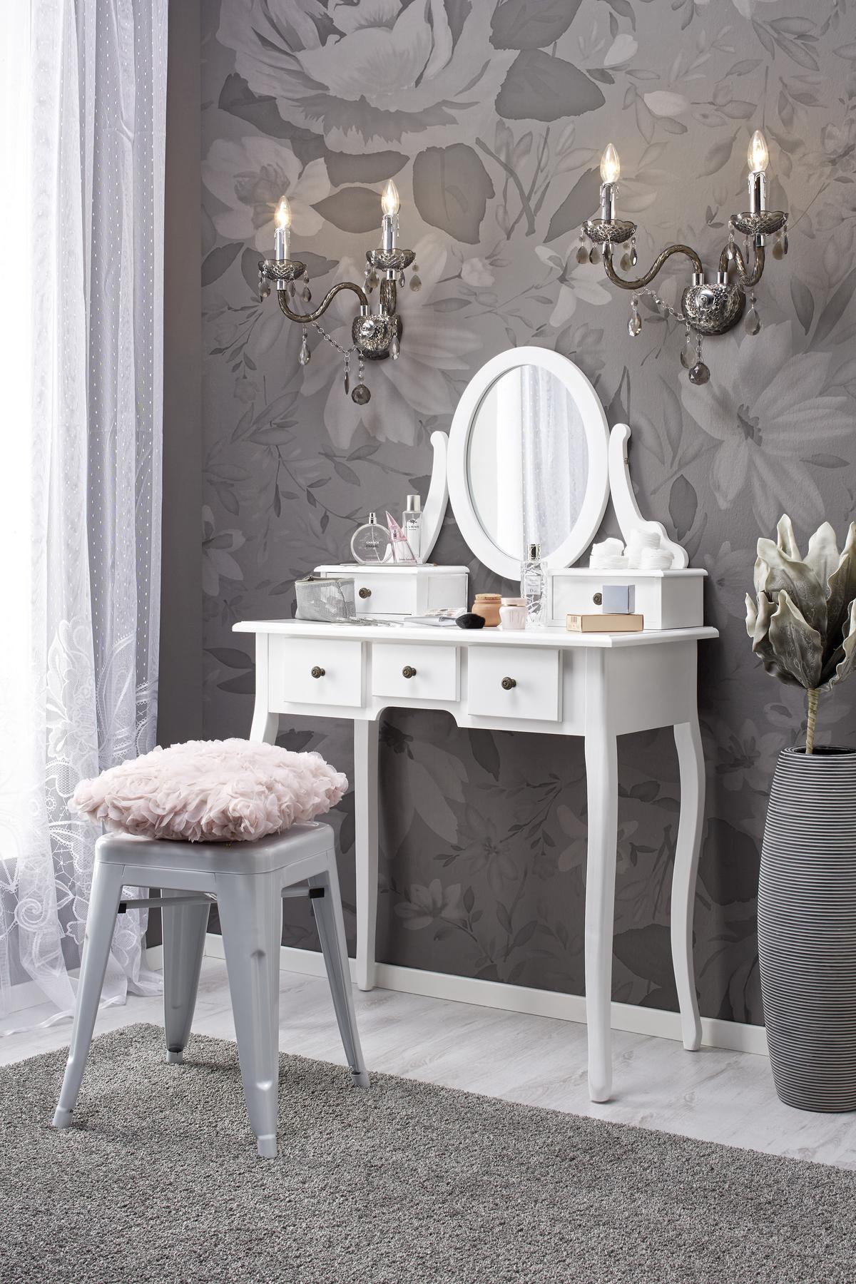 Schminktisch in Weiss - Weiss/Schwarz, Romantik / Landhaus, Glas/Holz (81/128/40,5cm) - Mömax