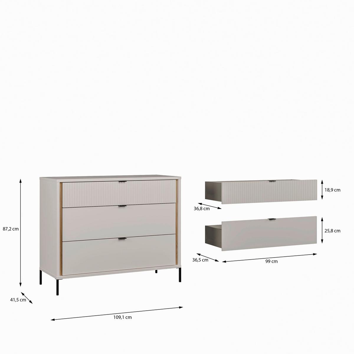 Komoda Seravel - boje hrasta/boje pijeska, Konvencionalno, drvni materijal/metal (109,4/87,2/41,5cm) - Modern Living
