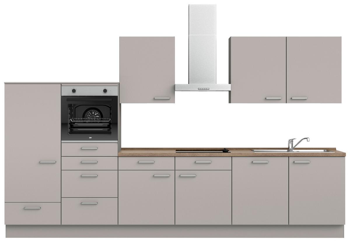 Küchenblock Touch Low m. Geräten Grau - Eiche dunkel/Edelstahlfarben, MODERN, Holzwerkstoff/Metall (360cm) - Nobilia