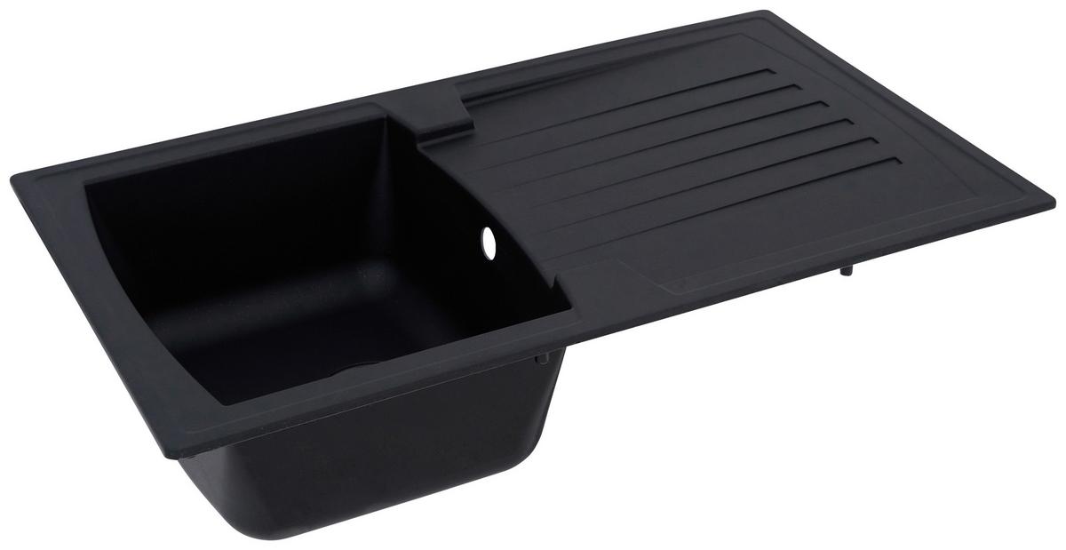 Spüle Boston Schwarz Kunststein B: ca. 86 cm - Schwarz, Trend, Glas/Kunststoff (86/20/50cm) - Respekta