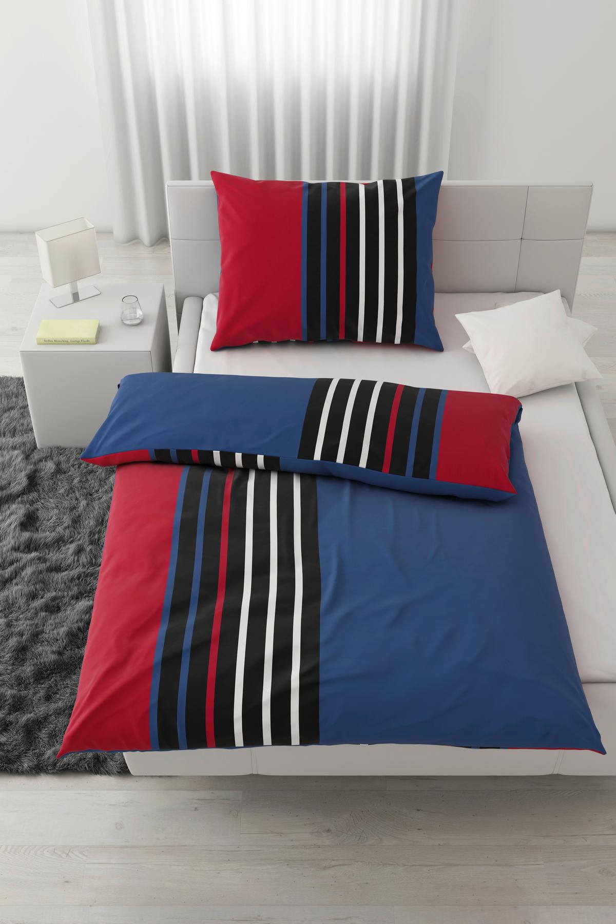 Posteljina Anton 140x200/60x80 Cm - plava/crvena, Konvencionalno, tekstil (140/200cm) - Modern Living