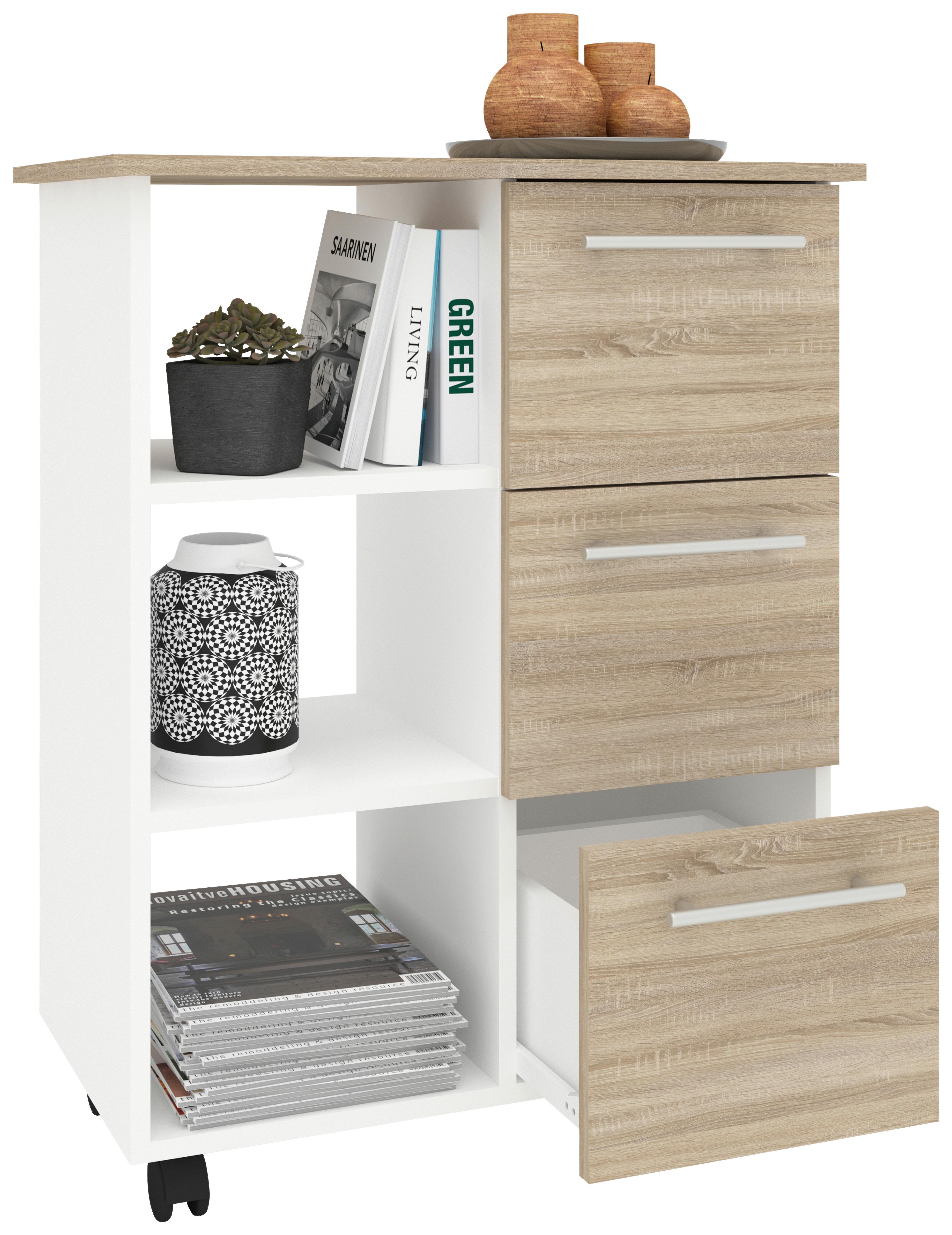 Večnamenski Voziček Esilo, Hrast, Bela - bela/hrast sonoma, Design, leseni material (68/38/85cm) - MID.YOU