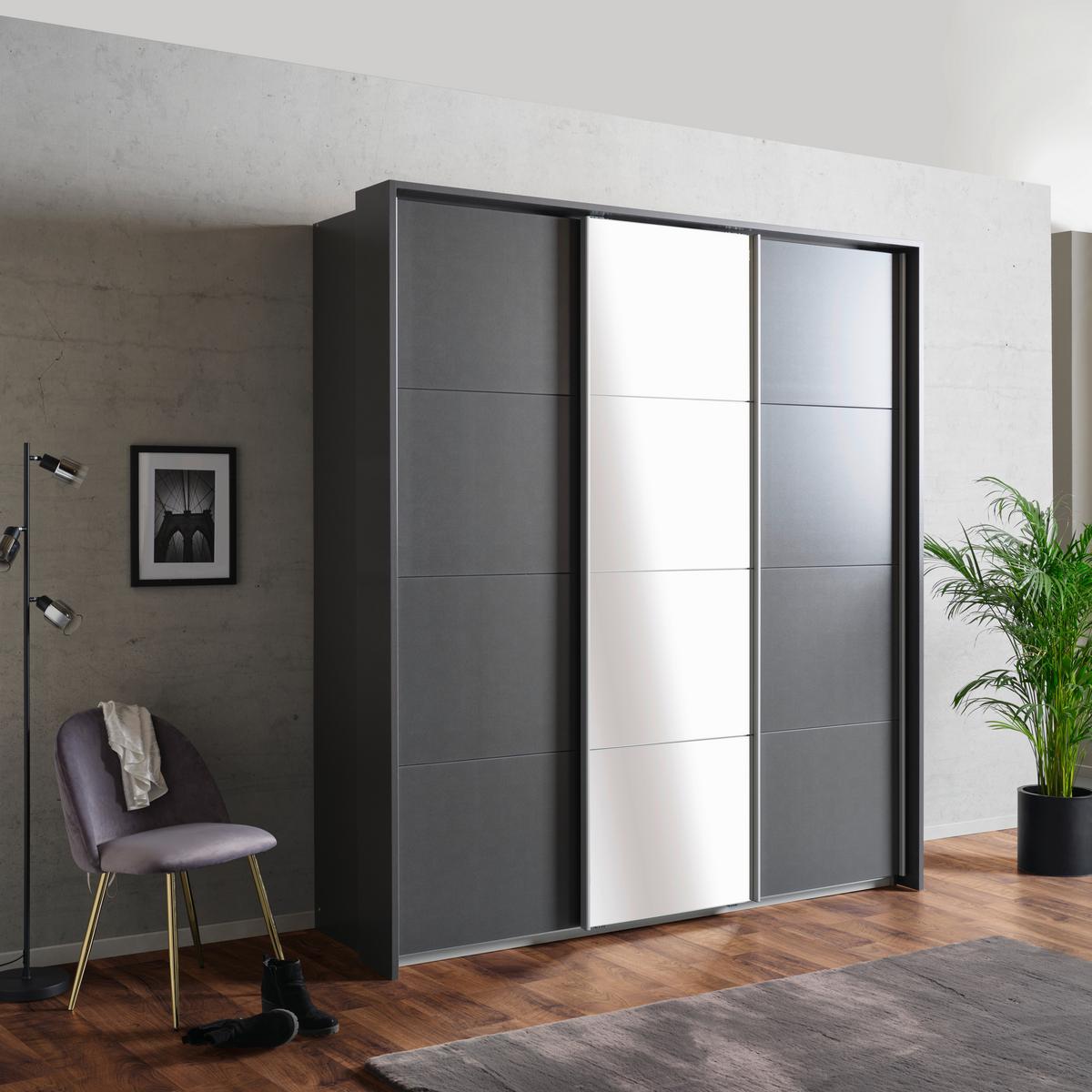 Dulap cu uși culisante MIAMI - gri, Modern, material pe bază de lemn (203/229/62cm)