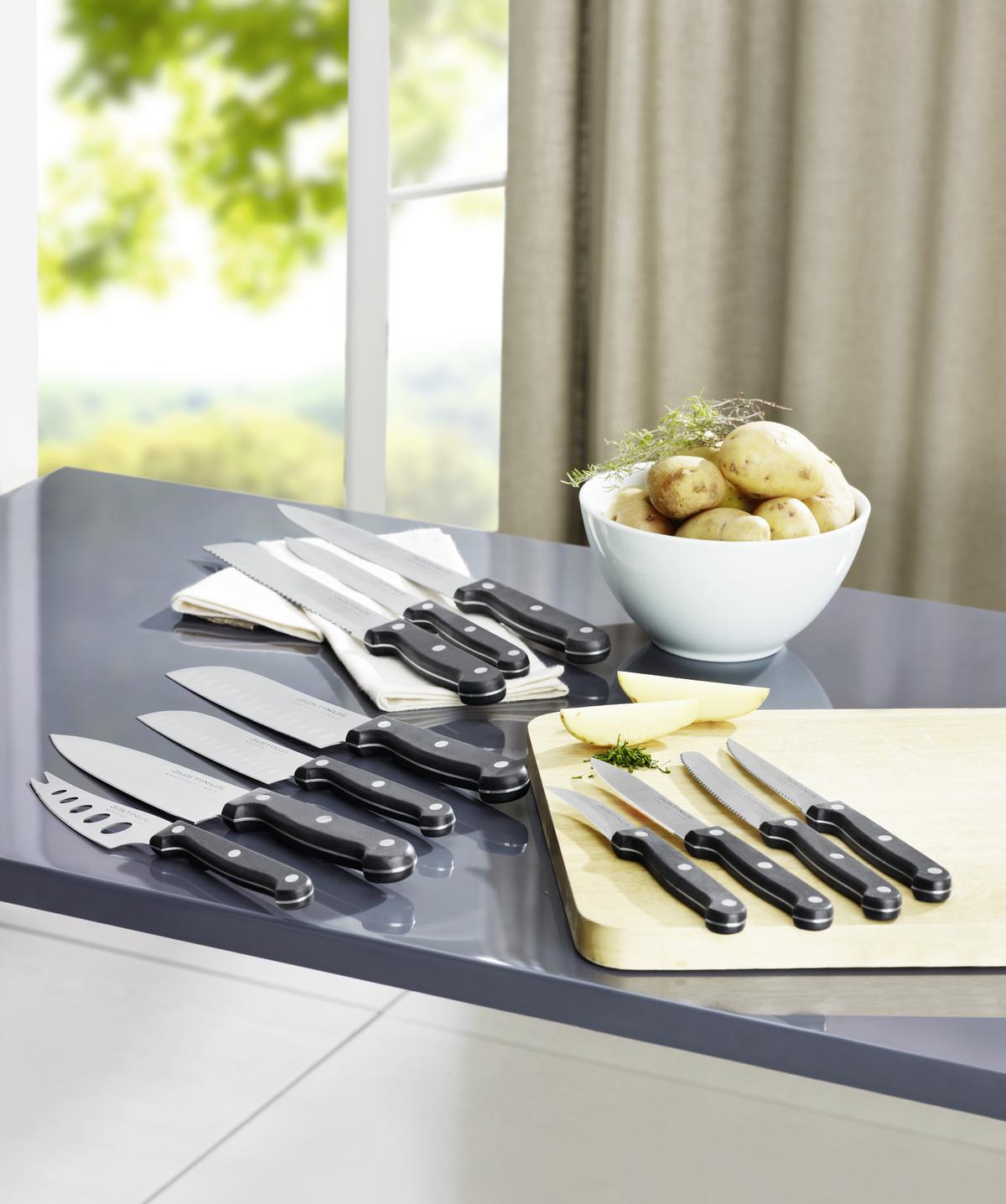 NÓŻ DO BUŁEK 222-820 - kolor srebrny/czarny, Basics, tworzywo sztuczne/metal (22cm) - Justinus