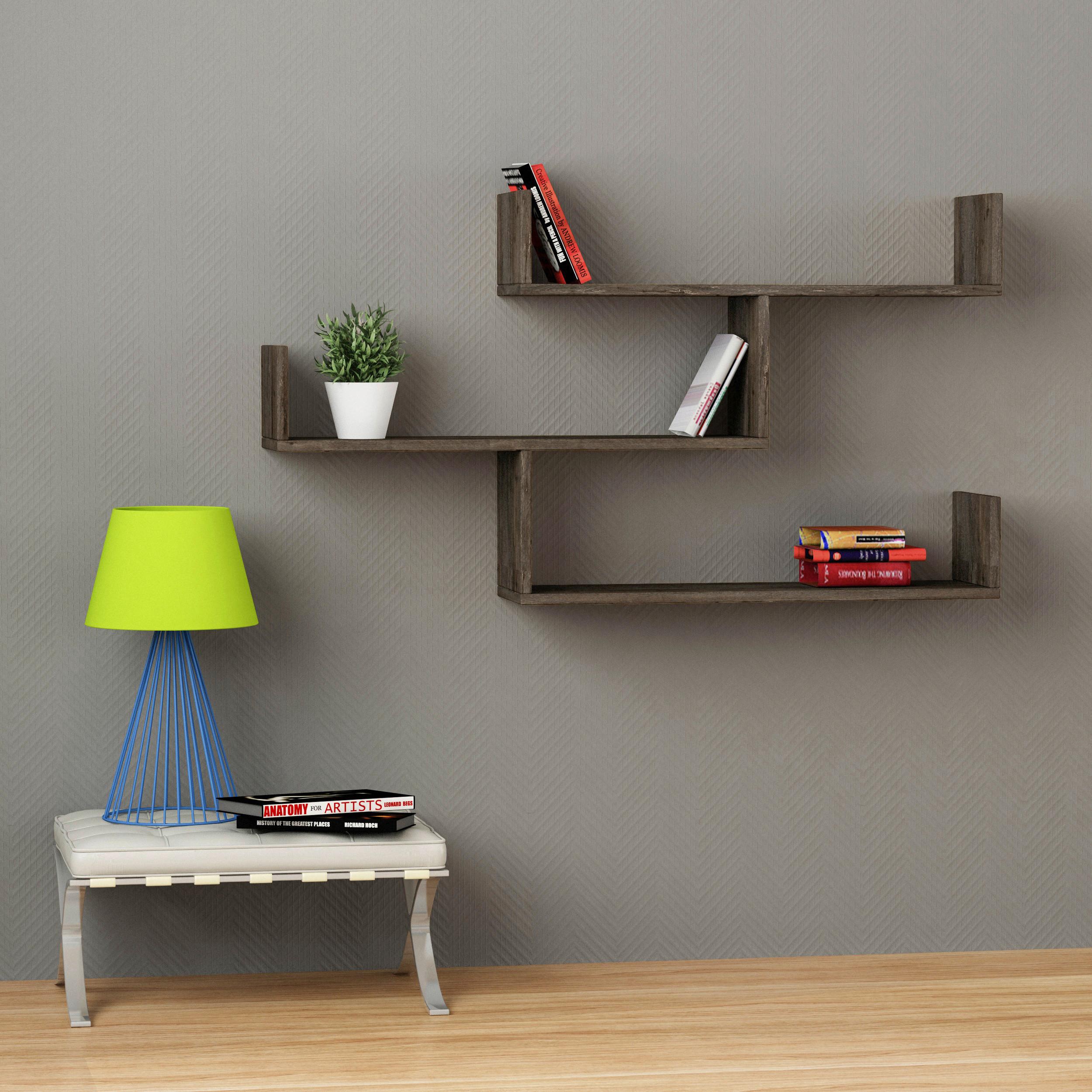 Stenski Regal Tibet - temno rjava, Design, leseni material (120/67/22cm) - Livetastic