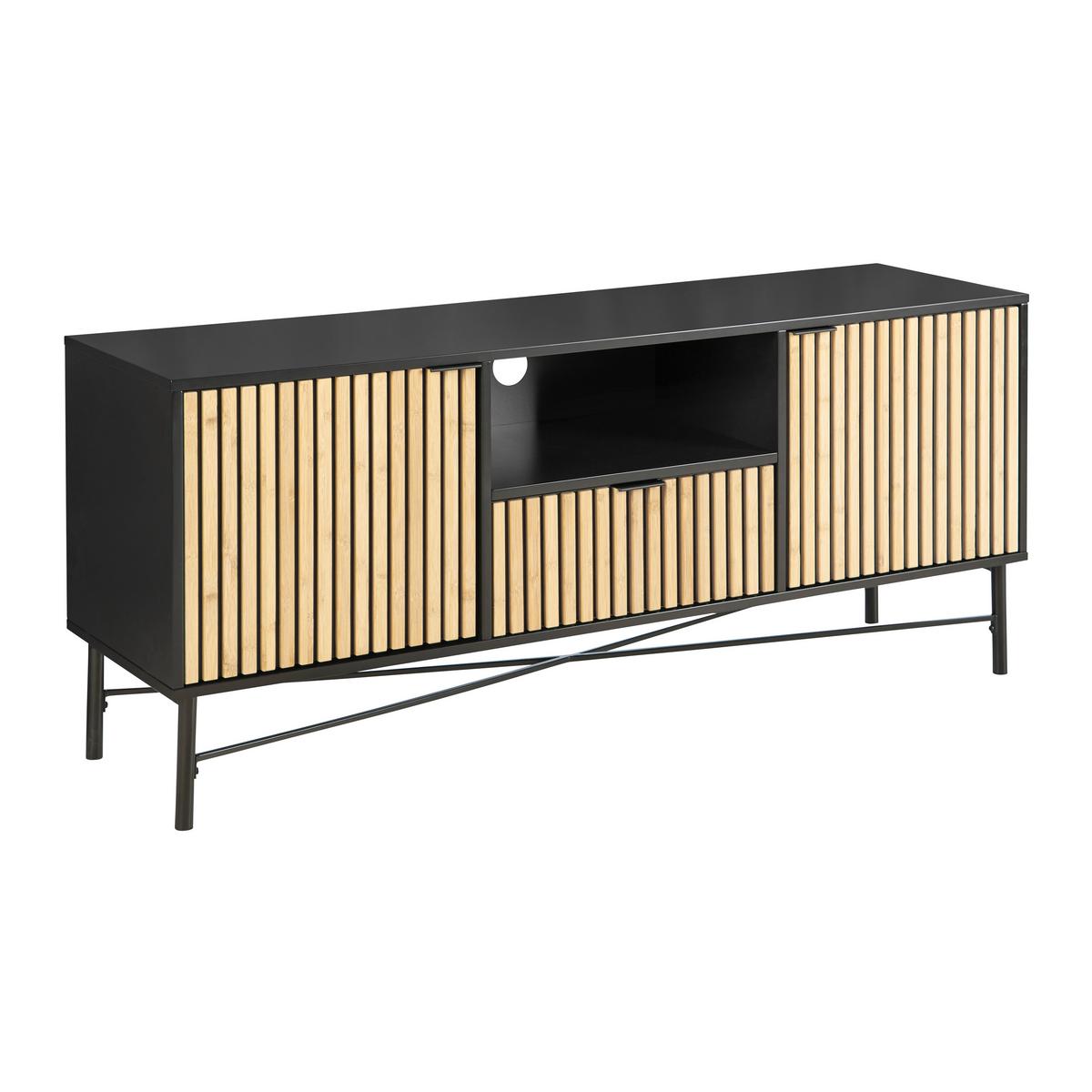 Lowboard Madrid Schwarz/Naturfarben massiv - Eichefarben/Schwarz, MODERN, Holz/Holzwerkstoff (143/60/40cm) - Mömax