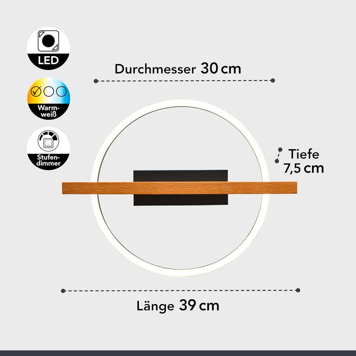 LAMPA SUFITOWA LED 9330-PL1 NERO - Natur, drewno (39/30/7.5cm)