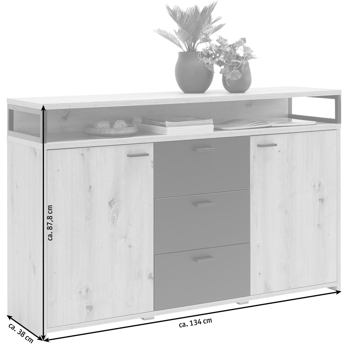 KOMODA SZEROKA LIFE NEW - kolor dębowy/czarny, Konventionell, materiał drewnopochodny/tworzywo sztuczne (134/88/38cm) - Xora