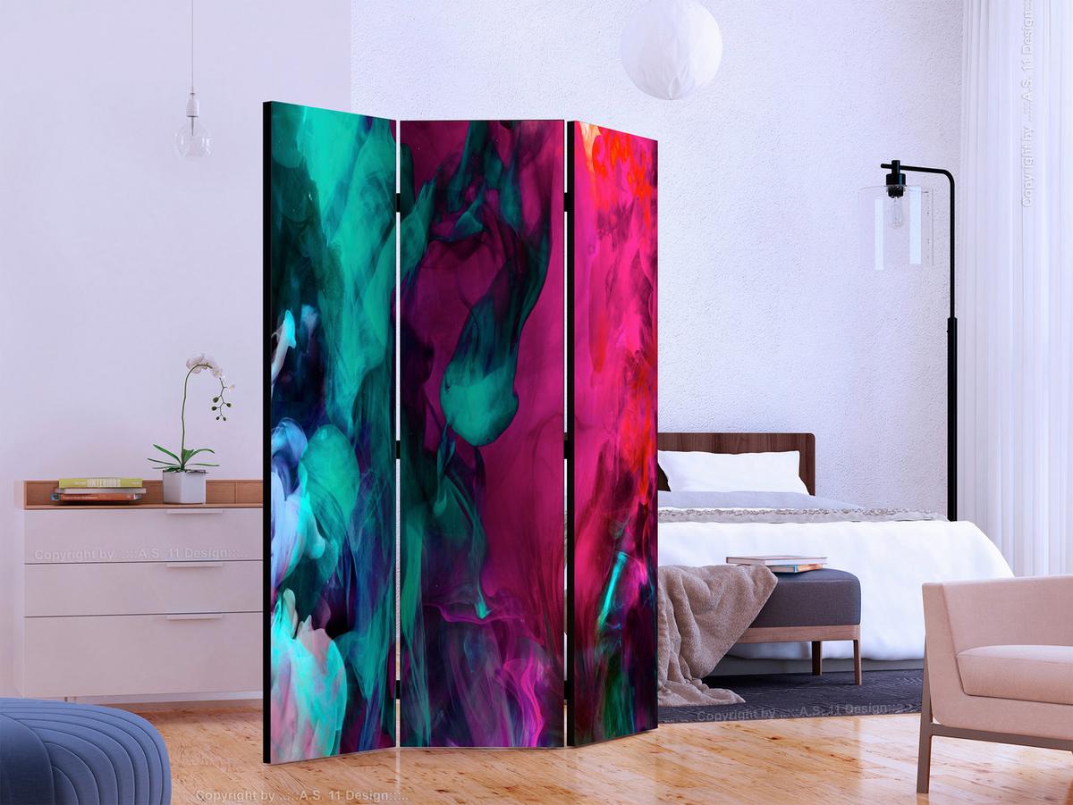 Paravan Color Madness, 3-Delni, Dvostranski - rdeča/metino zelena, Basics, tekstil/les (135/172/3cm) - artgeist